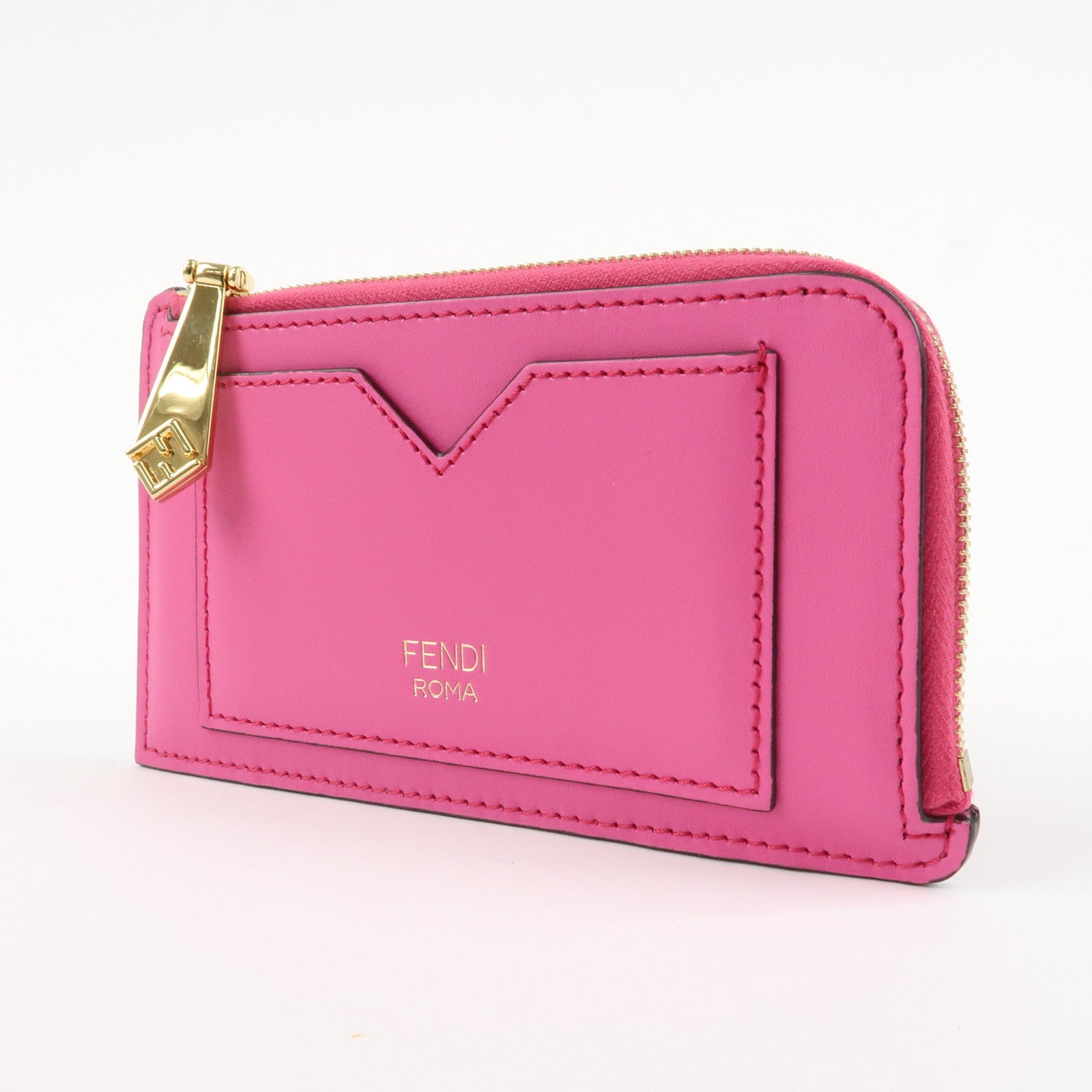 FENDI Peekaboo Leather Card Case Fragment Case Coin Case Pink 8M0489 Used