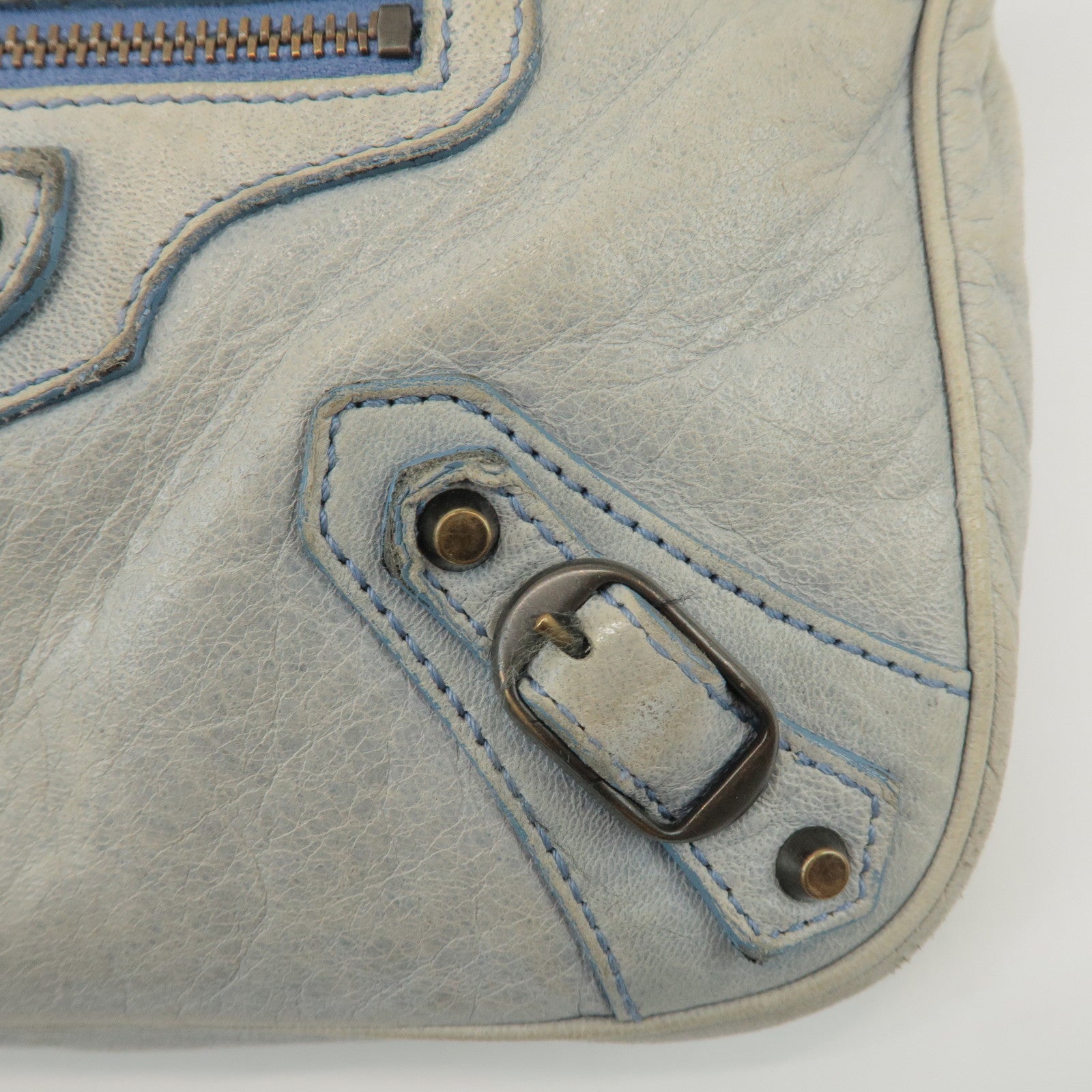 BALENCIAGA The Hip Leather Shoulder Crossbody Bag Light Blue 242803