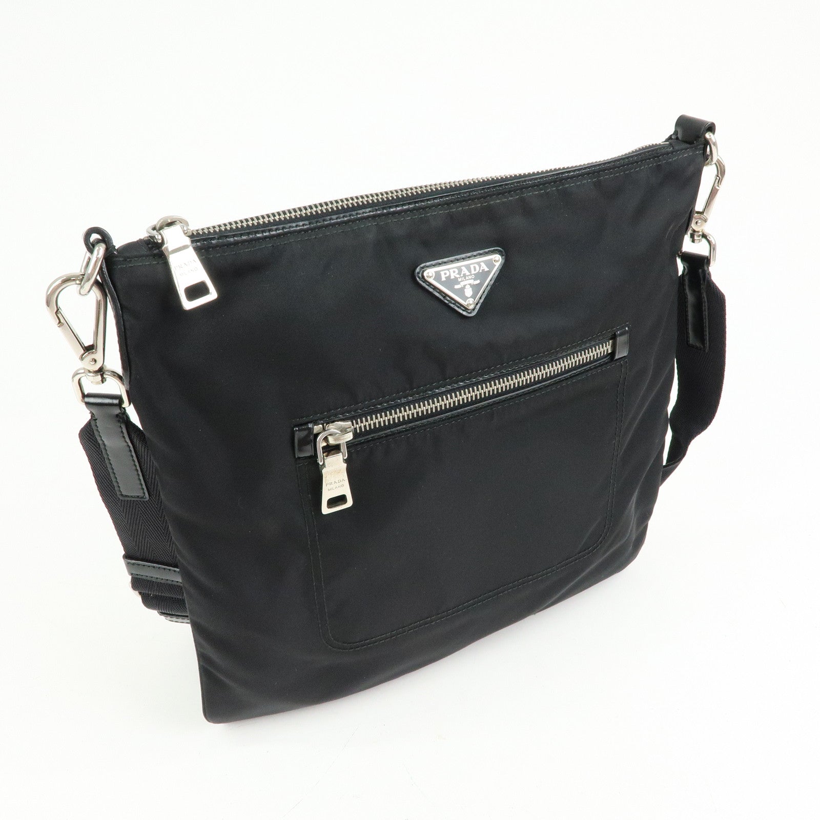 PRADA Triangle Logo Nylon Shoulder Bag Crossbody Bag Black BT0715