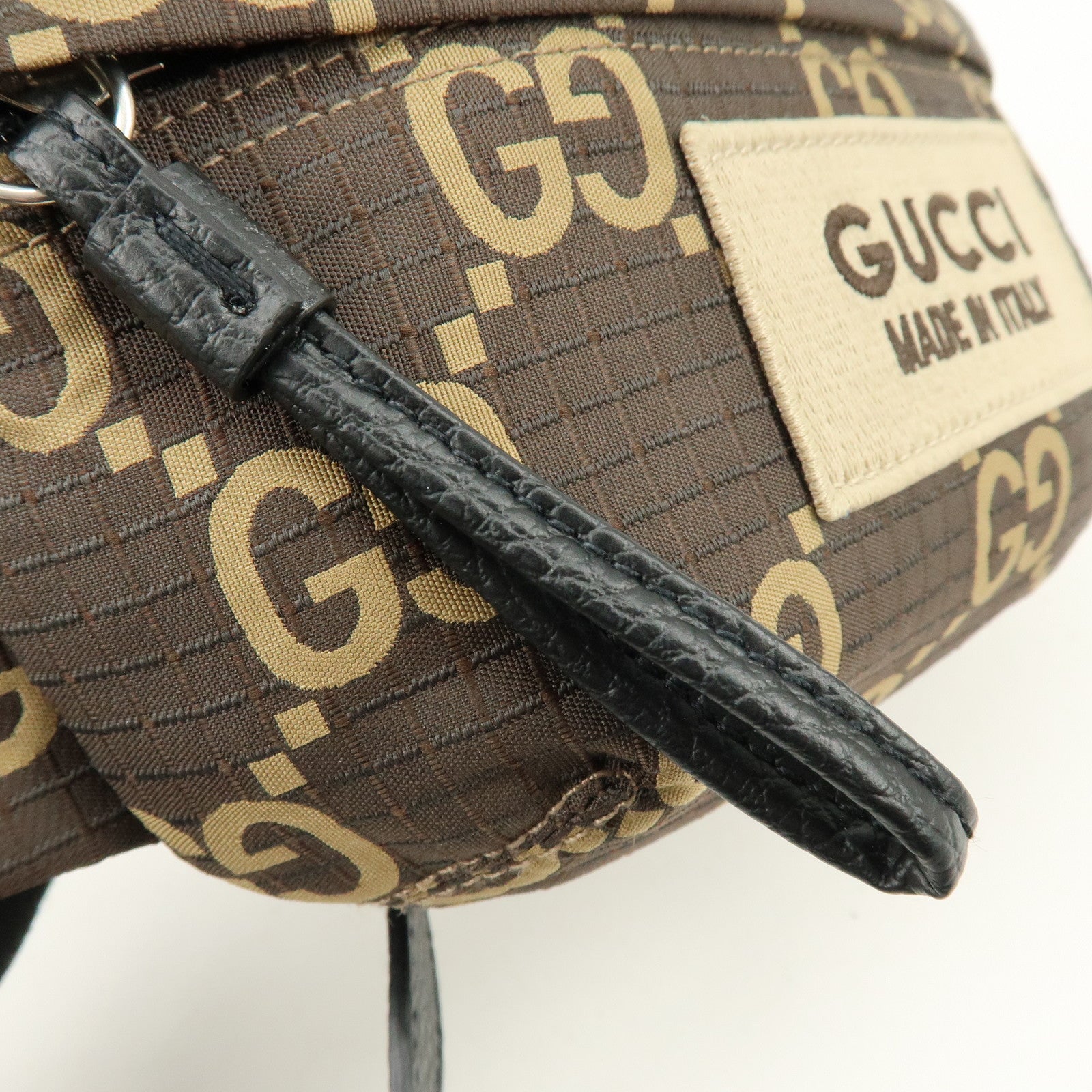 GUCCI GG Ripstop Leather Waist Pouch Body Bag Brown 767934