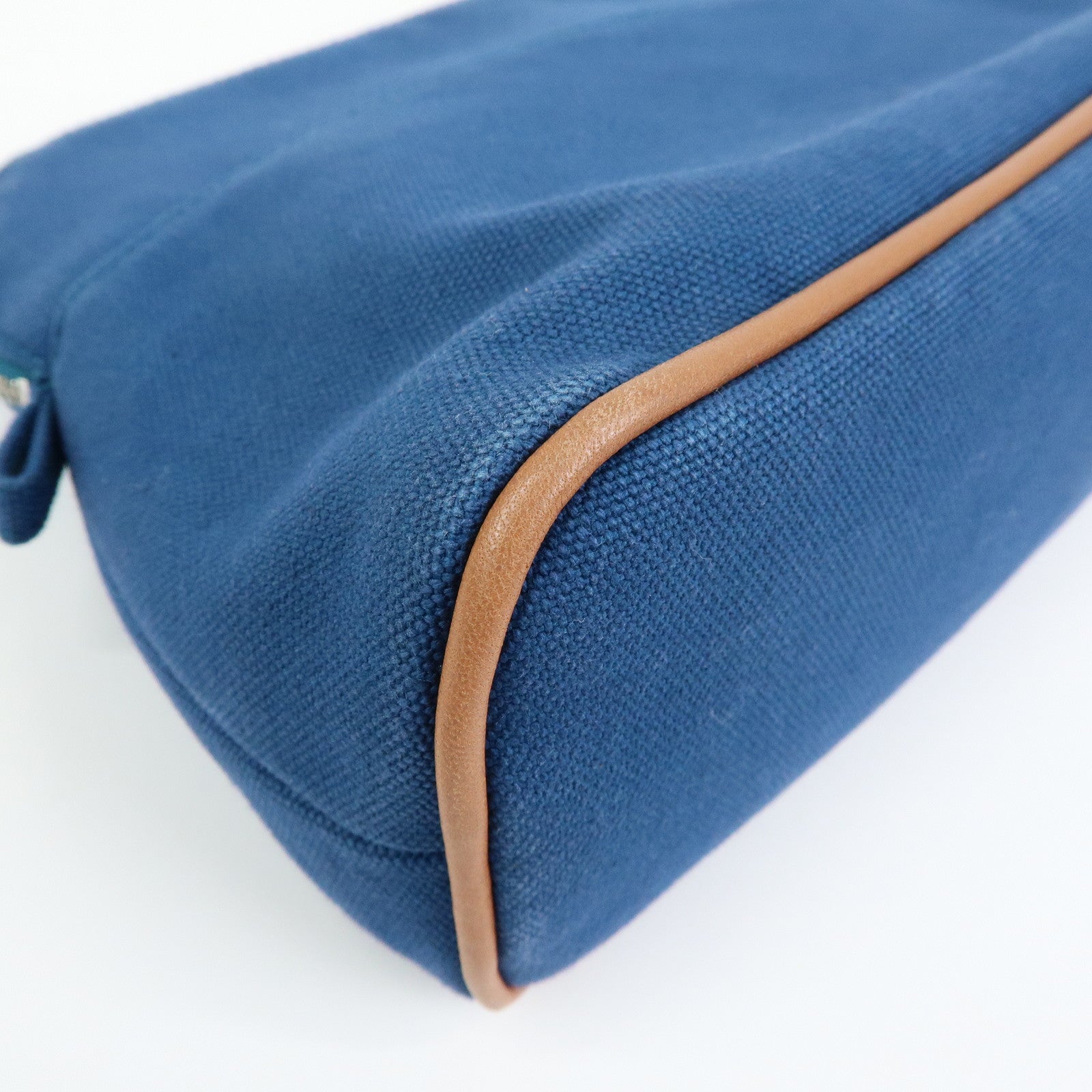 HERMES Bolide MM Cotton Leather Costmetic Pouch Blue