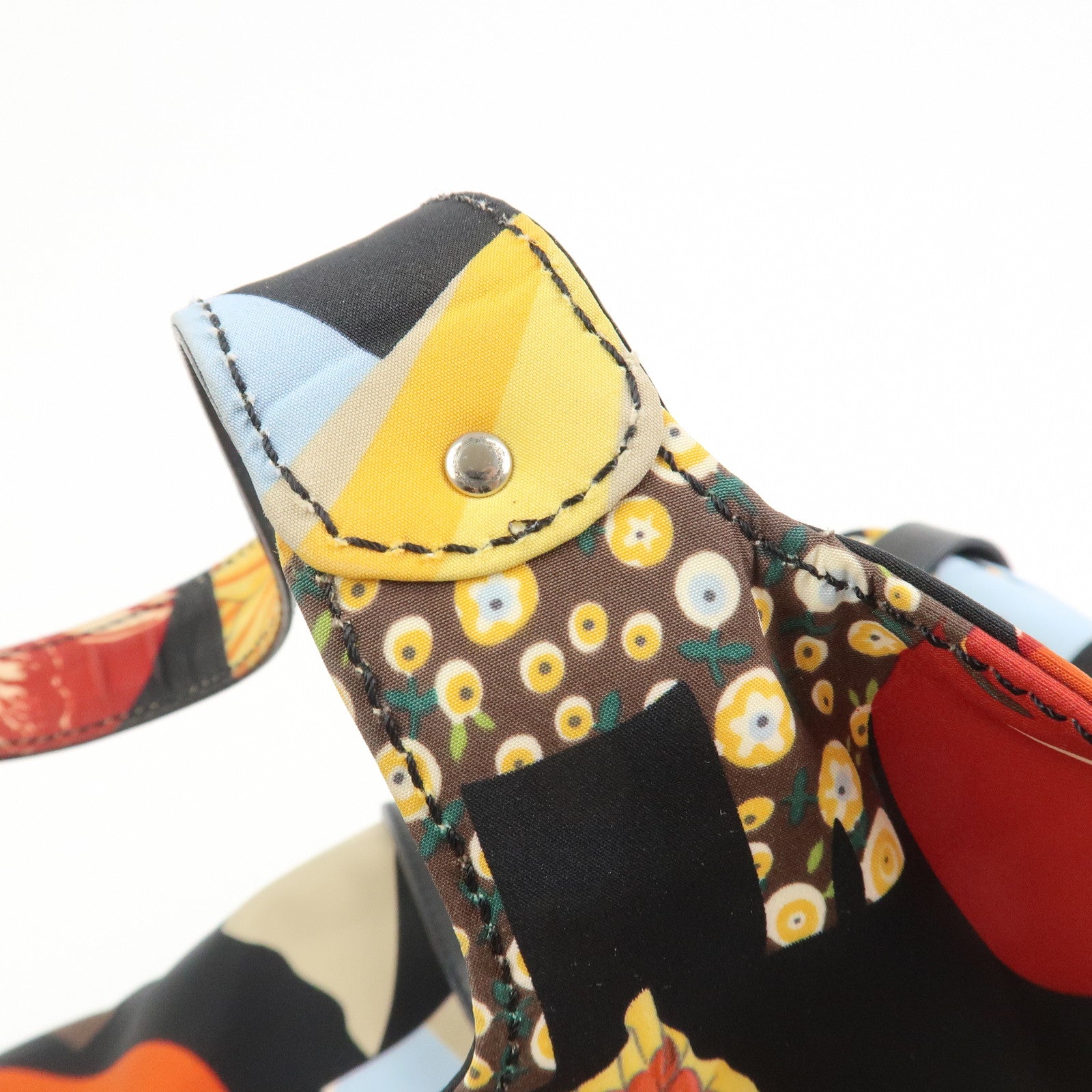 Ferragamo Nylon Leather Hand Bag Shoulder Bag Black Multicolor