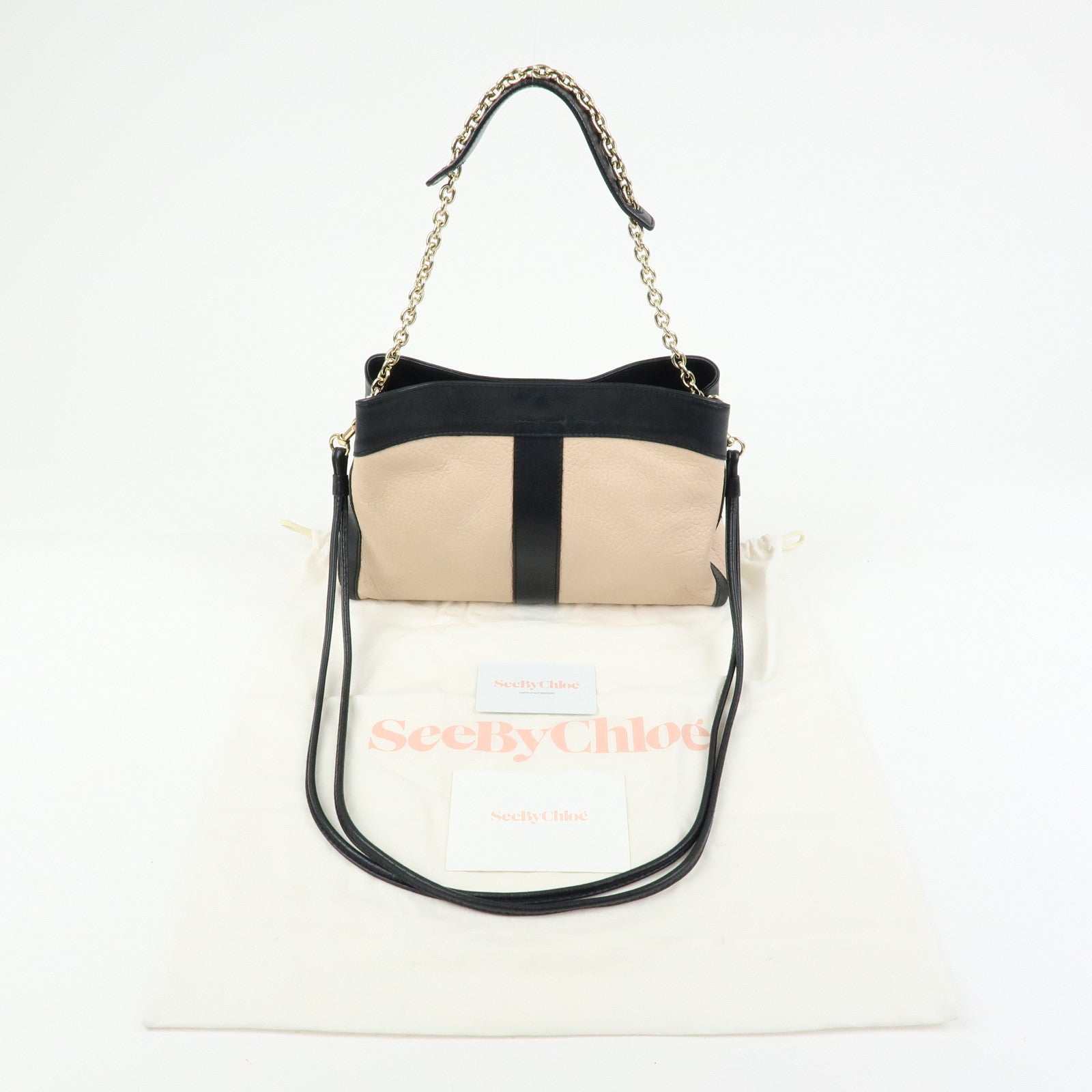 Chloe See By Chloe Leather 2Way Bag Shoulder Bag PInk Beige Black
