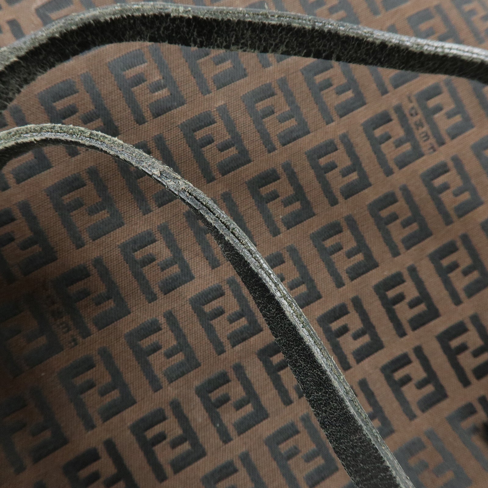 FENDI Zucchino Canvas Leather Tote Bag Shoulder Bag Brown 8BH025