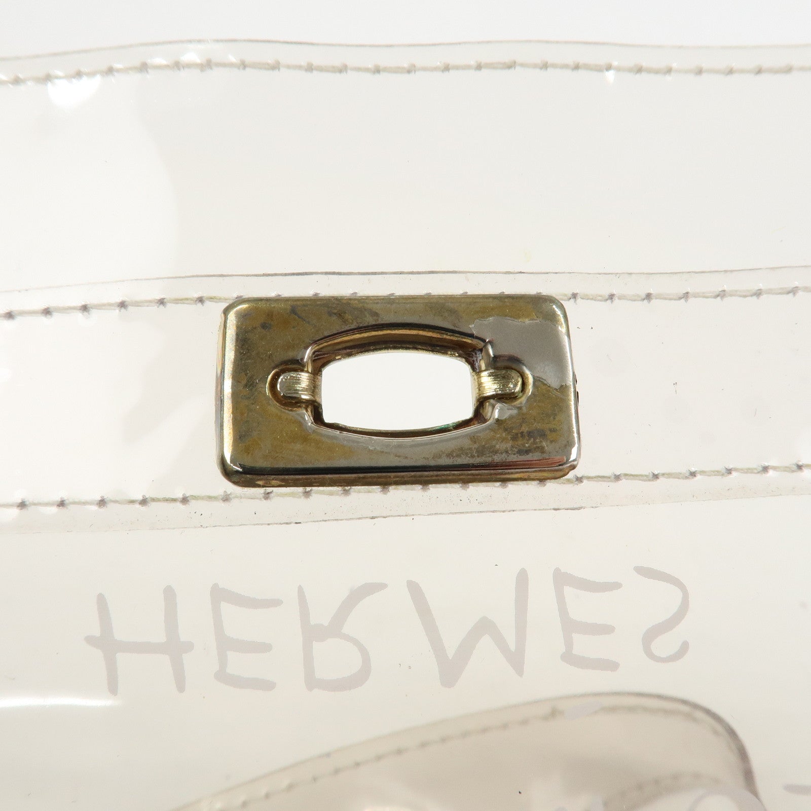 HERMES Vinyl Kelly Hand Bag Clear White Gold