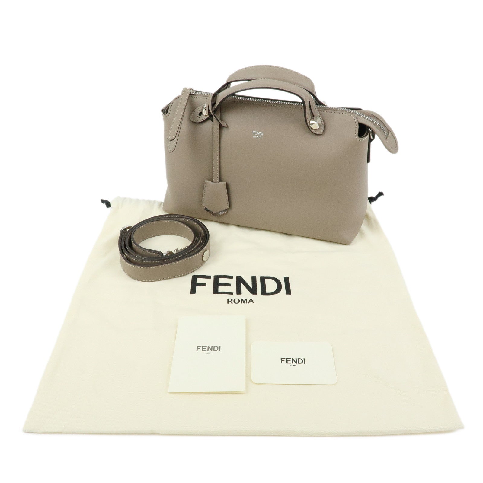 FENDI BY THE WAY Medium Leather 2Way Hand Bag Greige 8BL124