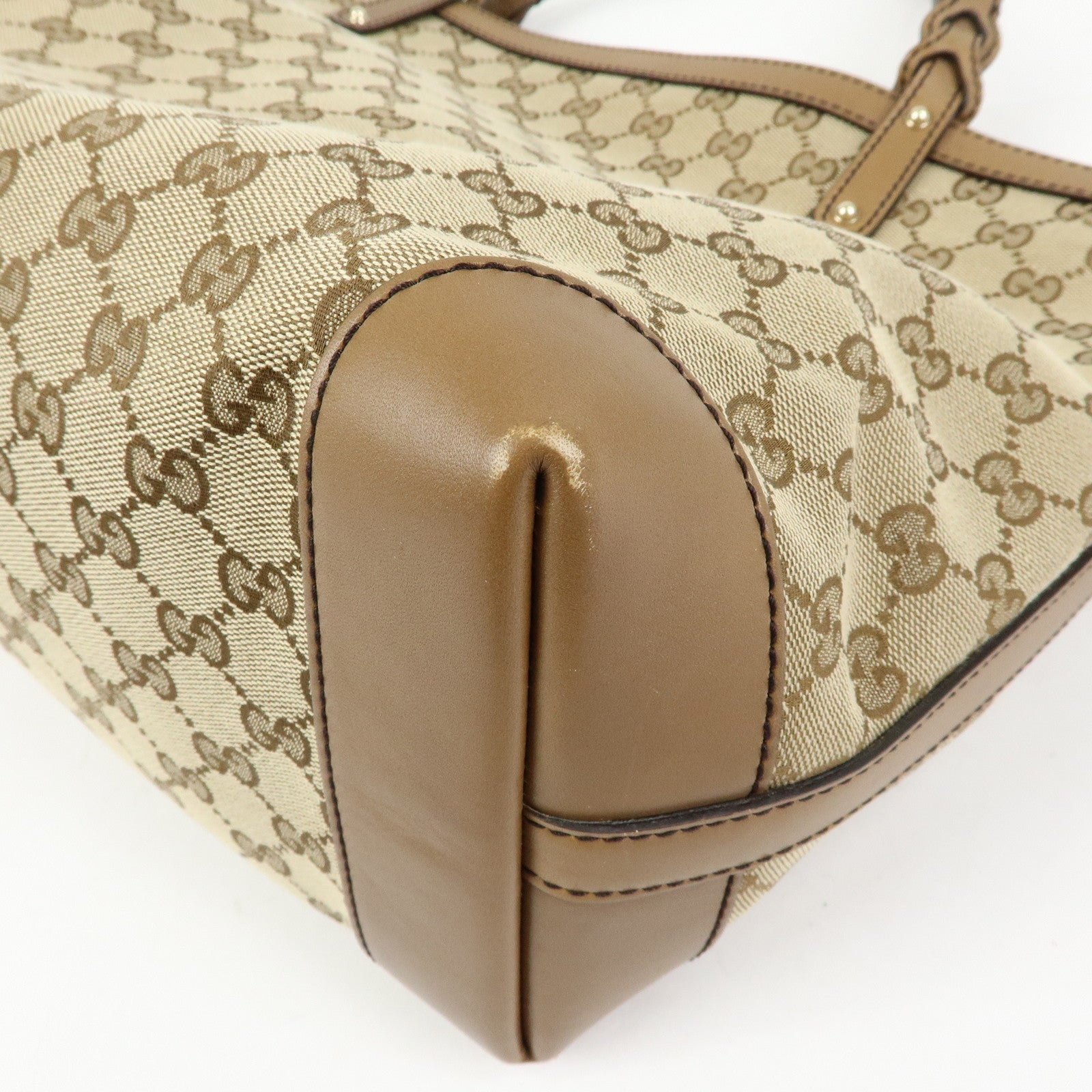 GUCCI GG Canvas Leather Tote Bag Shoulder Bag Beige 247209