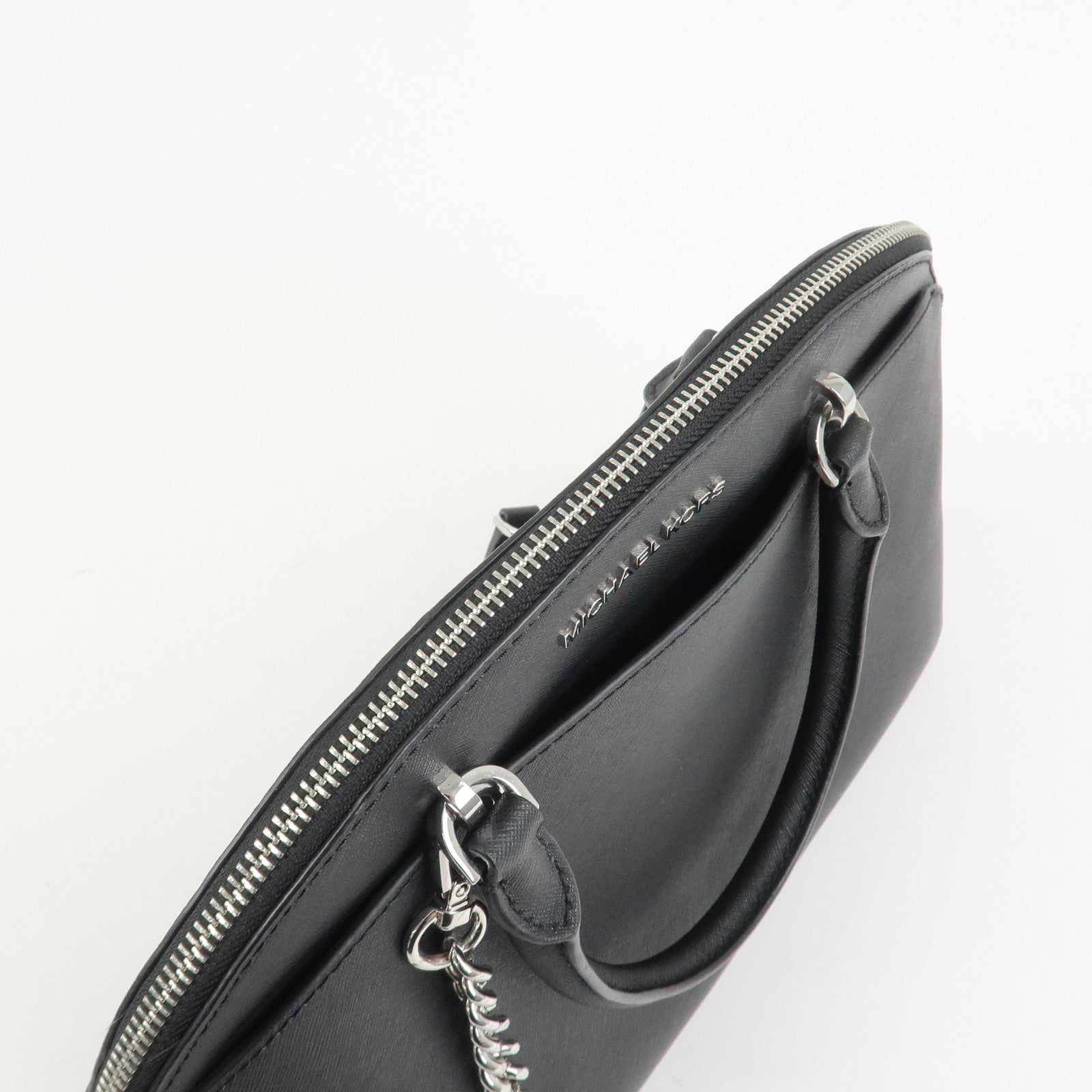 MICHAEL KORS Leather 2 Way Shoulder Bag Hand Bag Black Silver