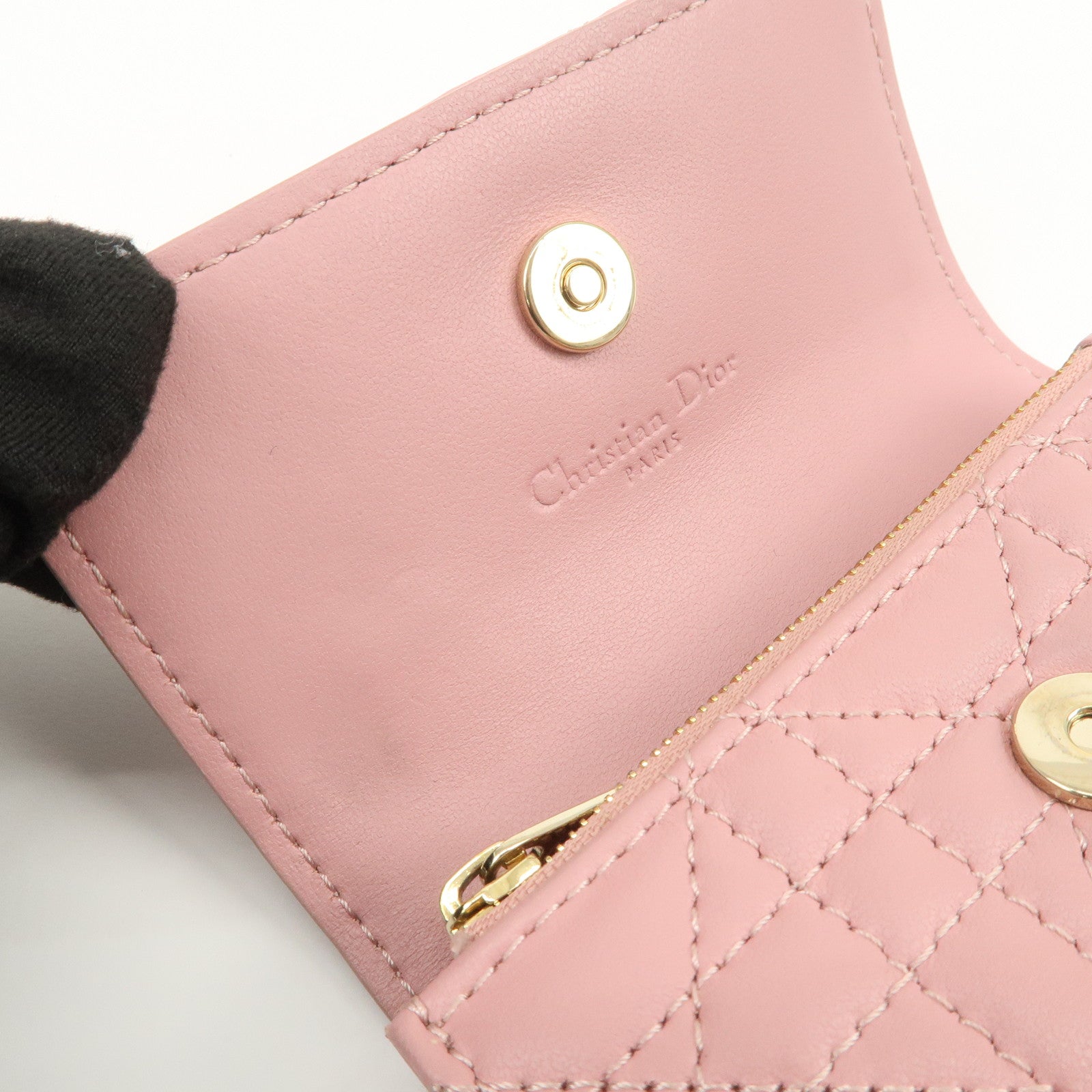 Christian Dior Canage Leather Bi-fold Compact Wallet Pink