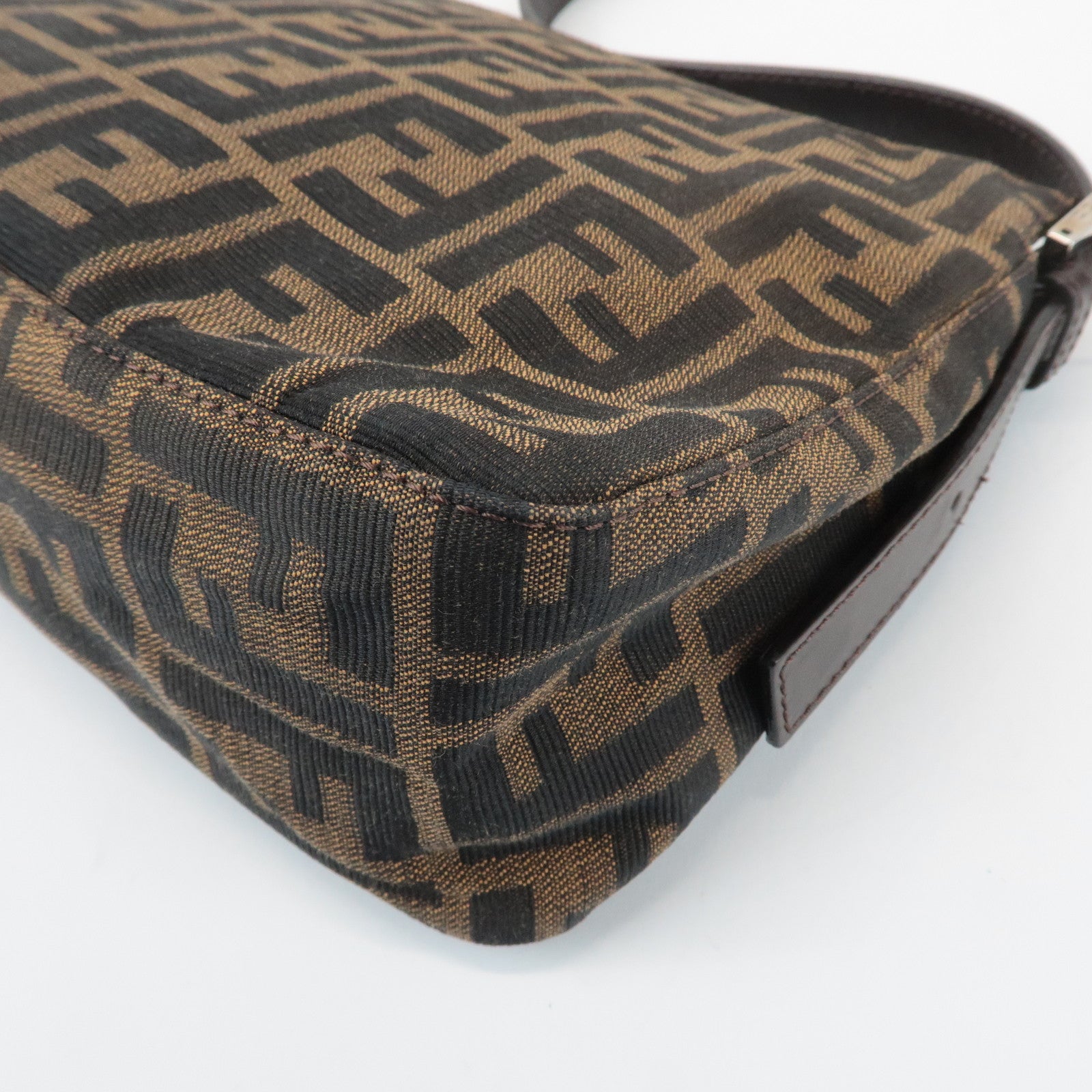 FENDI Zucca Canvas Leather Semi Shoulder Bag Black Brown 26566