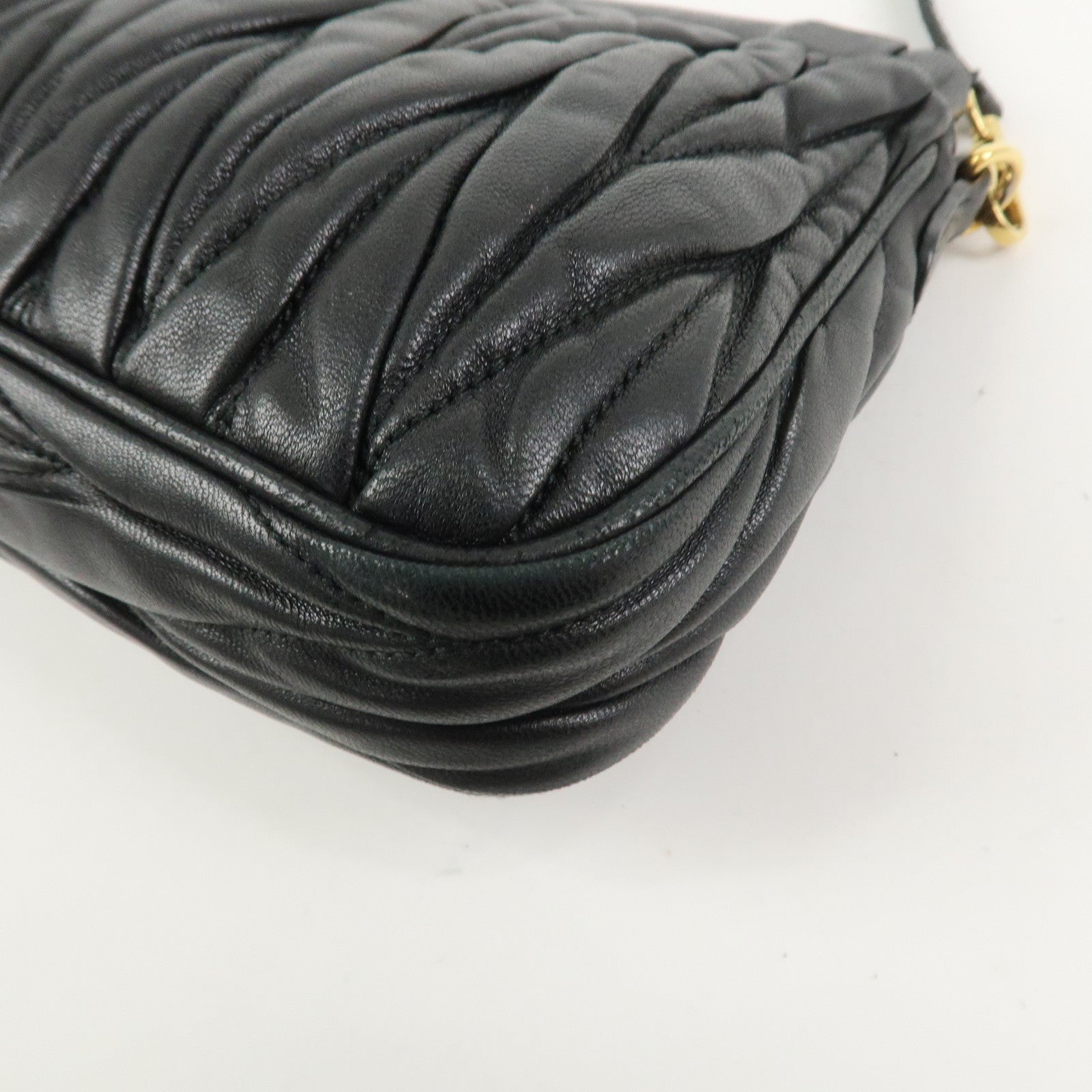 MIU MIU Matelasse Leather Shoulder Bag Hand Bag Black
