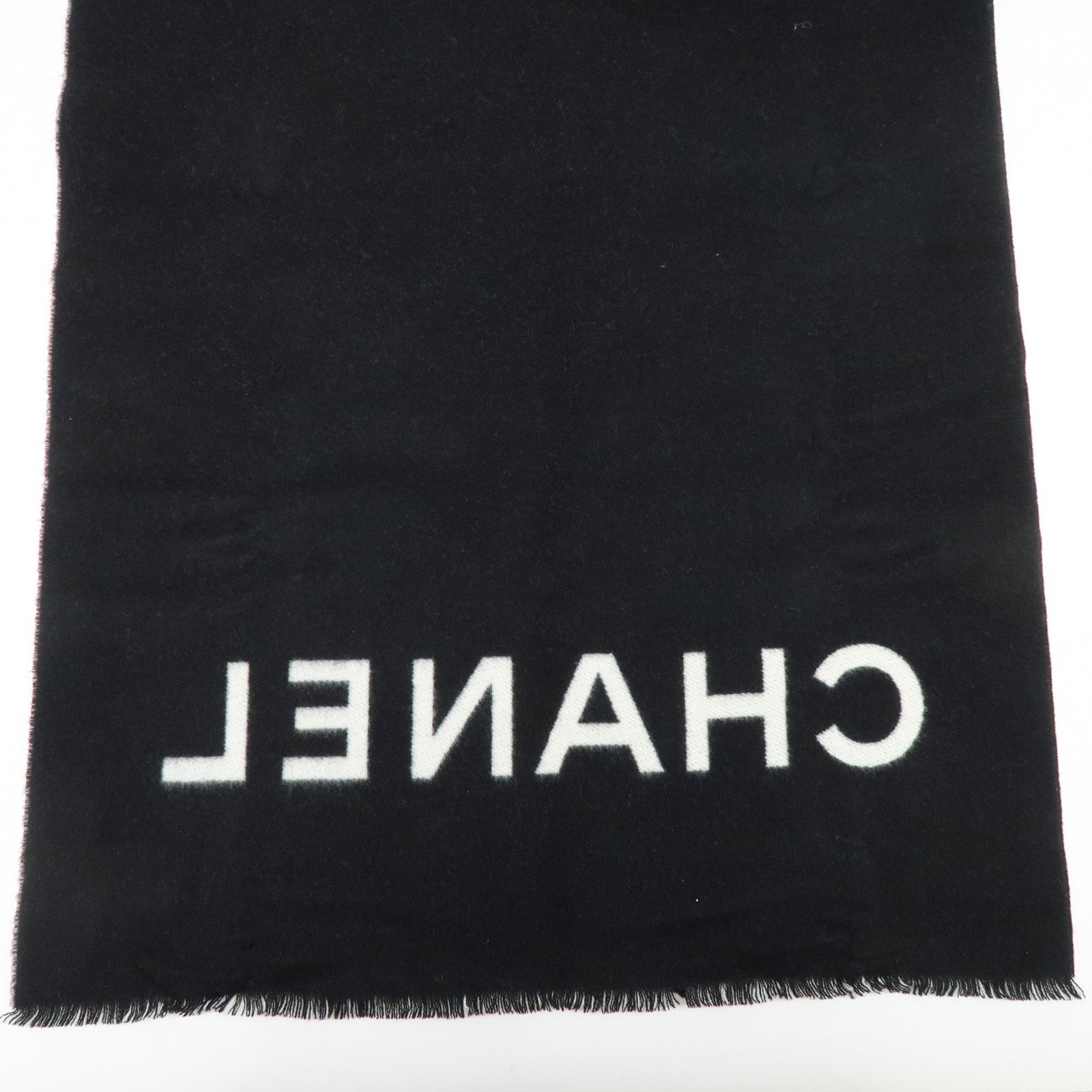 CHANEL Logo COCO Mark Cashmere 100%  Scarf Shawl White Black