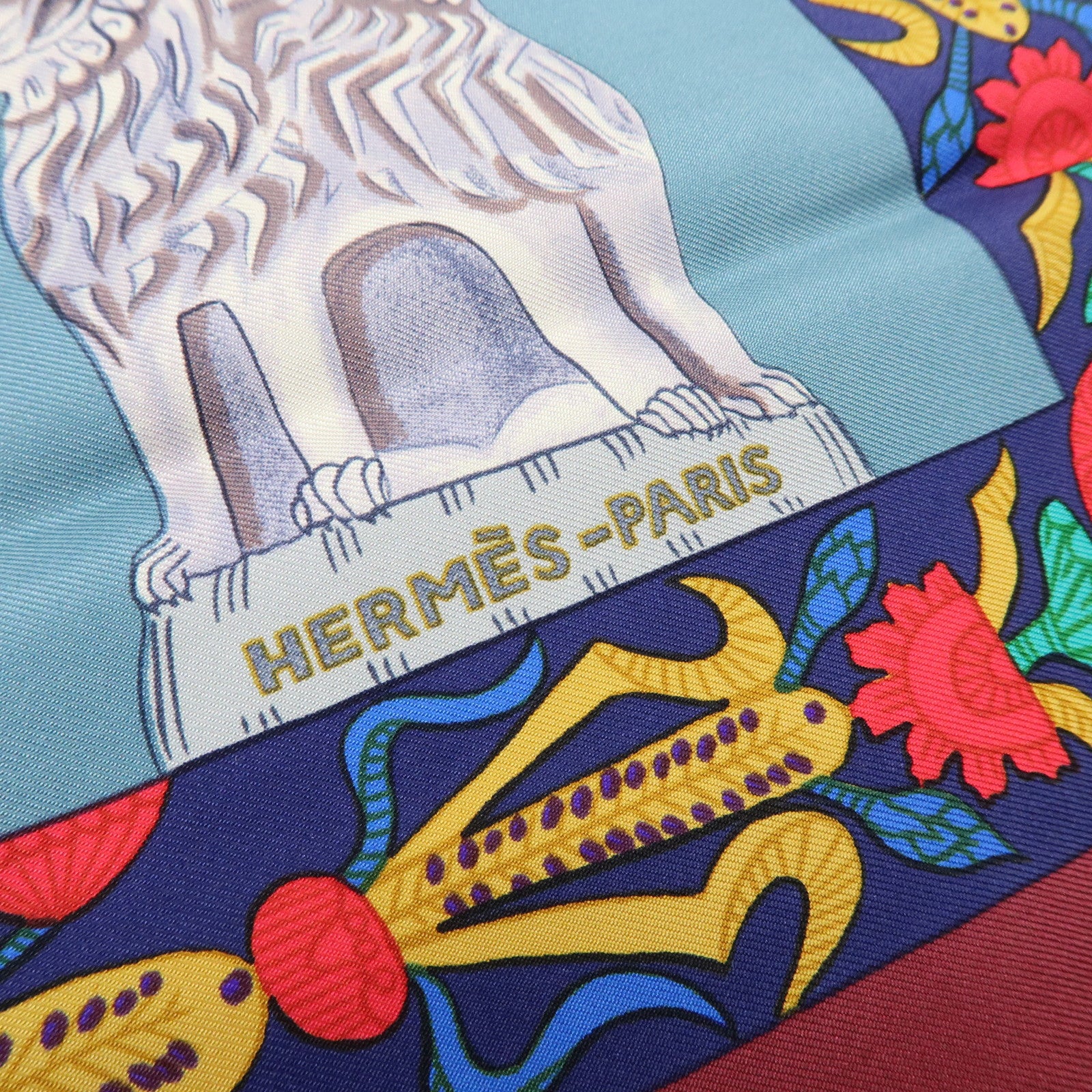 HERMES Carre 90 Silk 100% Scarf TORANA Blue Green Gold