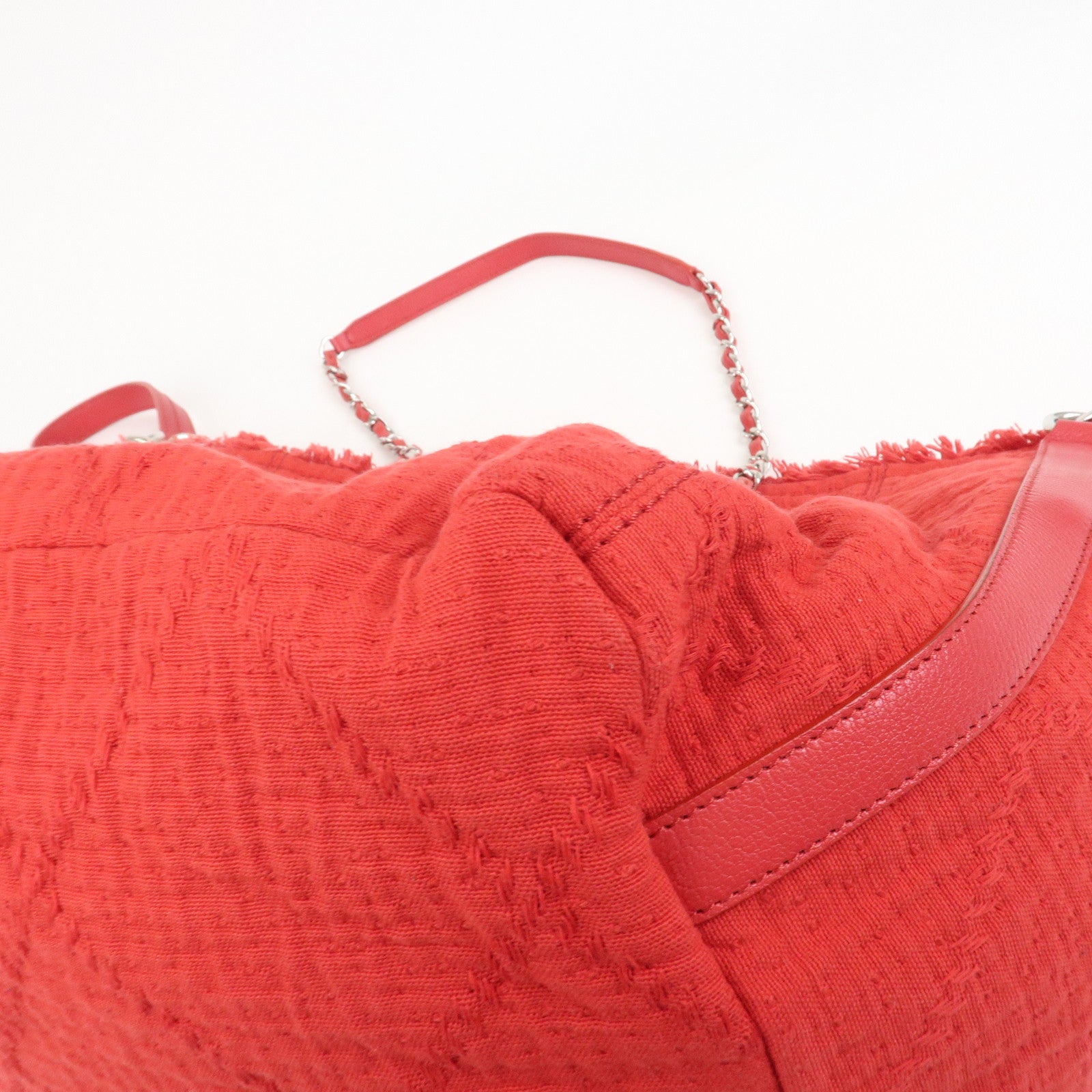 CHANEL COCO Mark Canvas Calf Leather Shopping Bag Large Red A57168