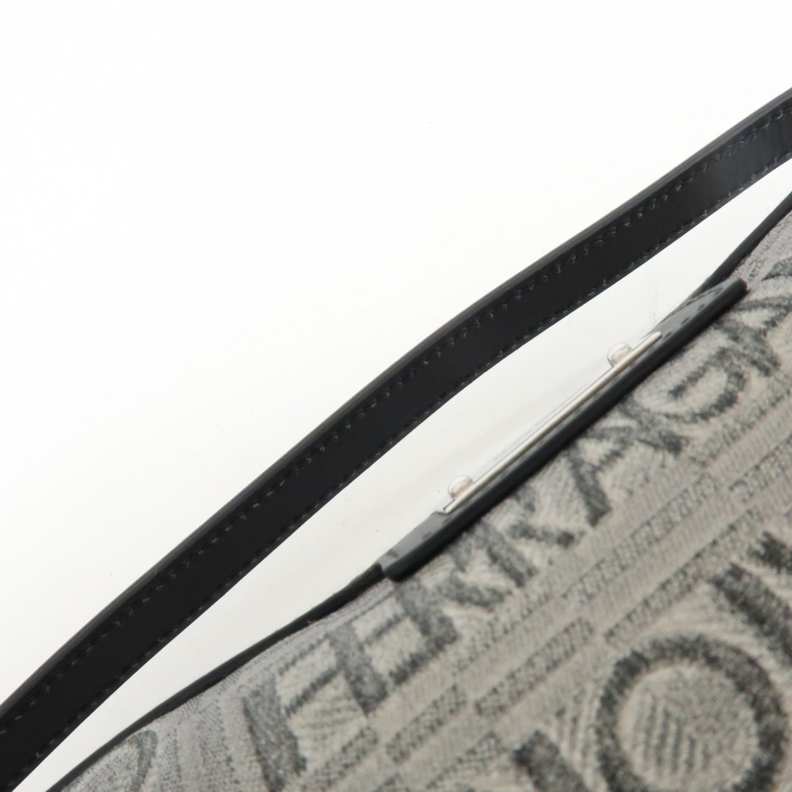 Ferragamo Gancini Logo Canvas Leather Hand Bag Pouch Silver Black