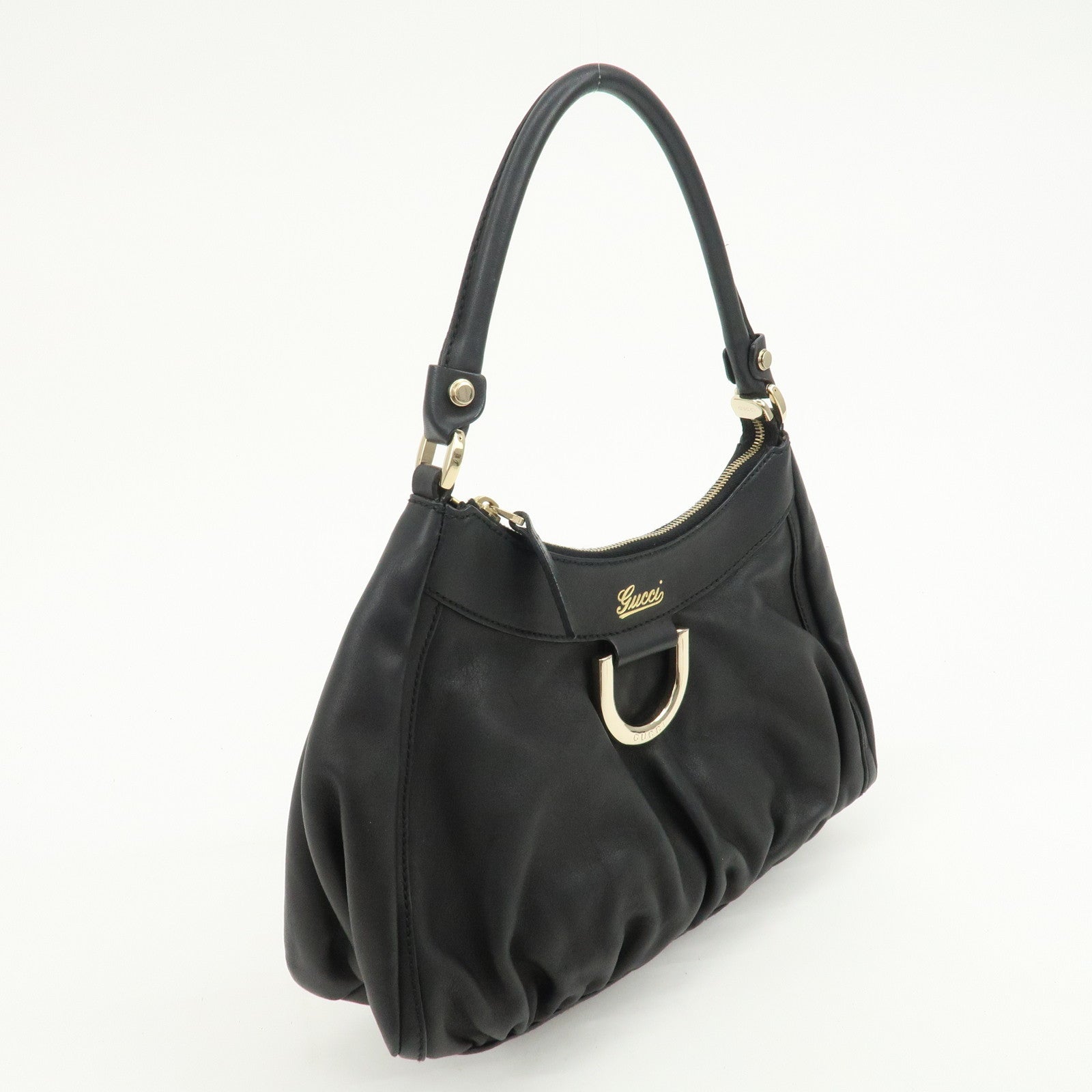 GUCCI Abbey Logo Leather Shoulder Bag Hand Bag Black 190525