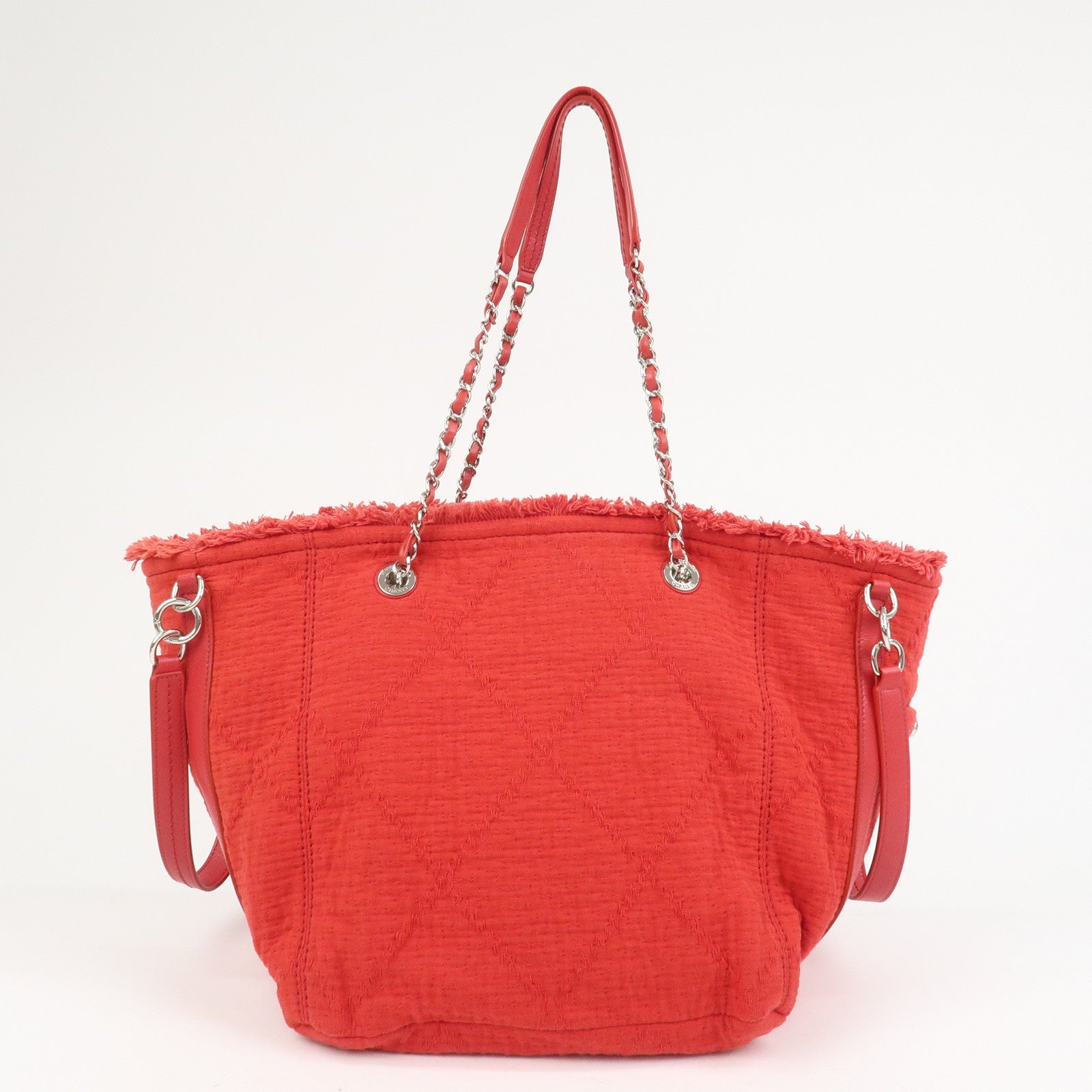 CHANEL COCO Mark Canvas Calf Leather Shopping Bag Large Red A57168