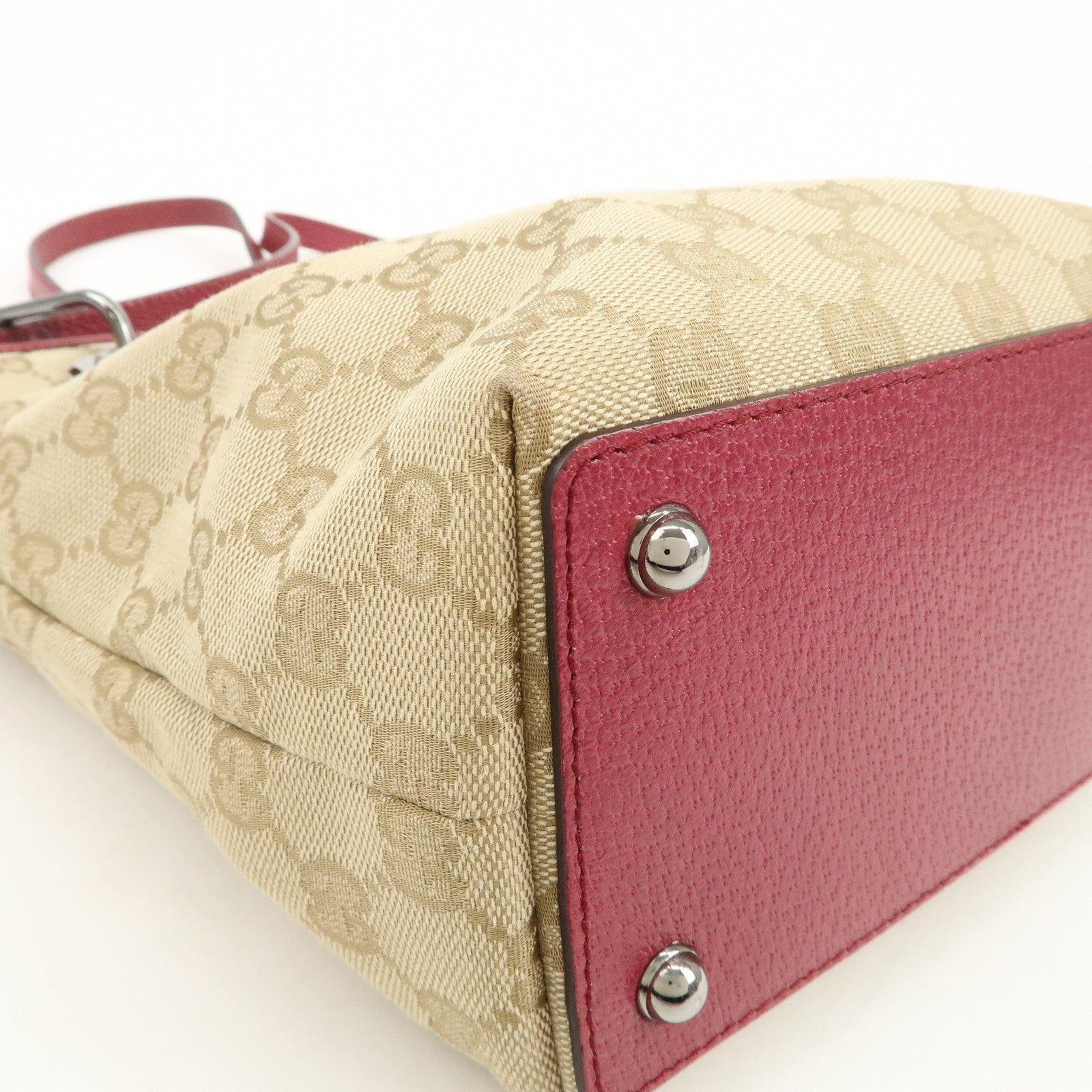 GUCCI GG Monogram Canvas Leather Tote Bag Hand Bag Beige 120840