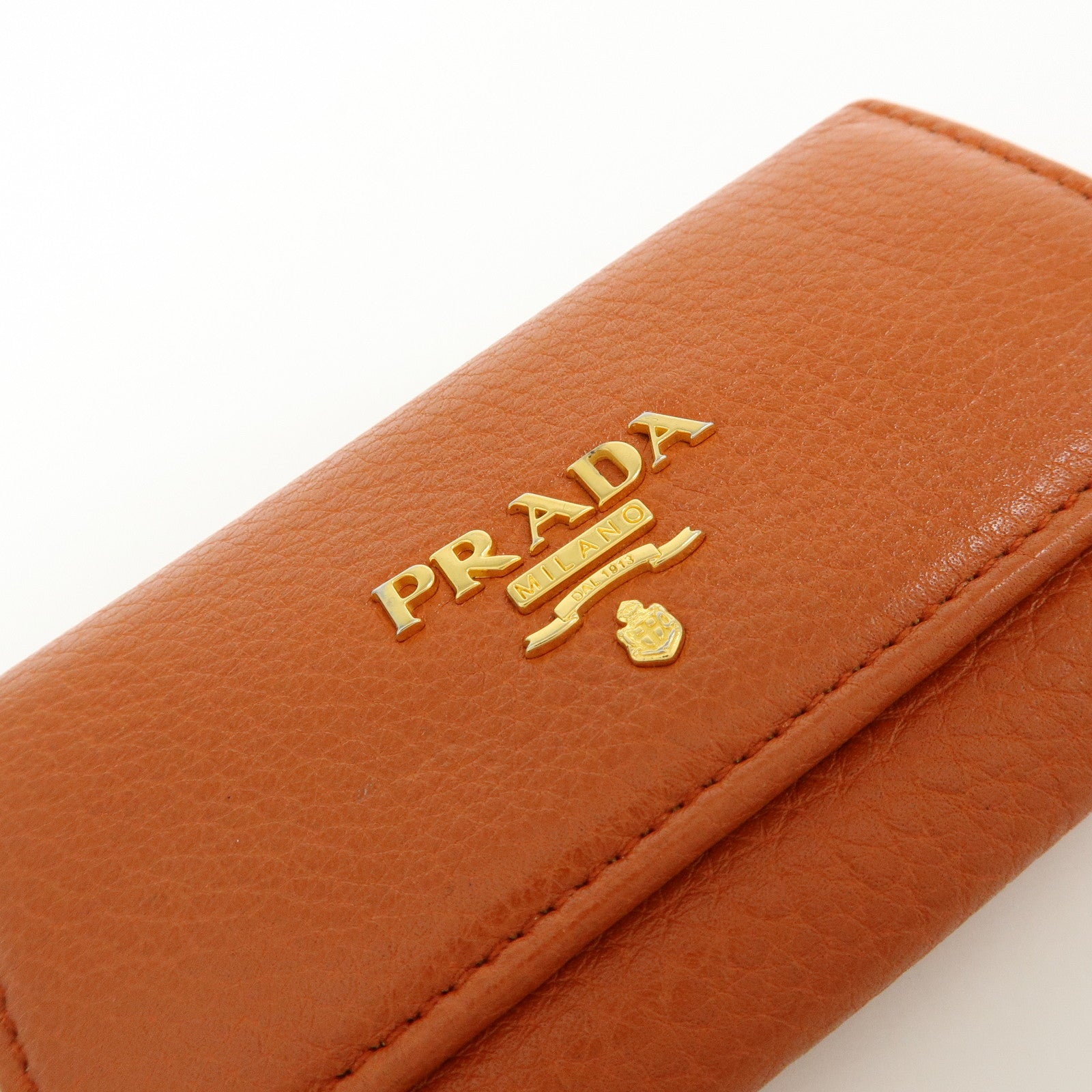 PRADA Leather Key Case Key Chain Key Holder Orange