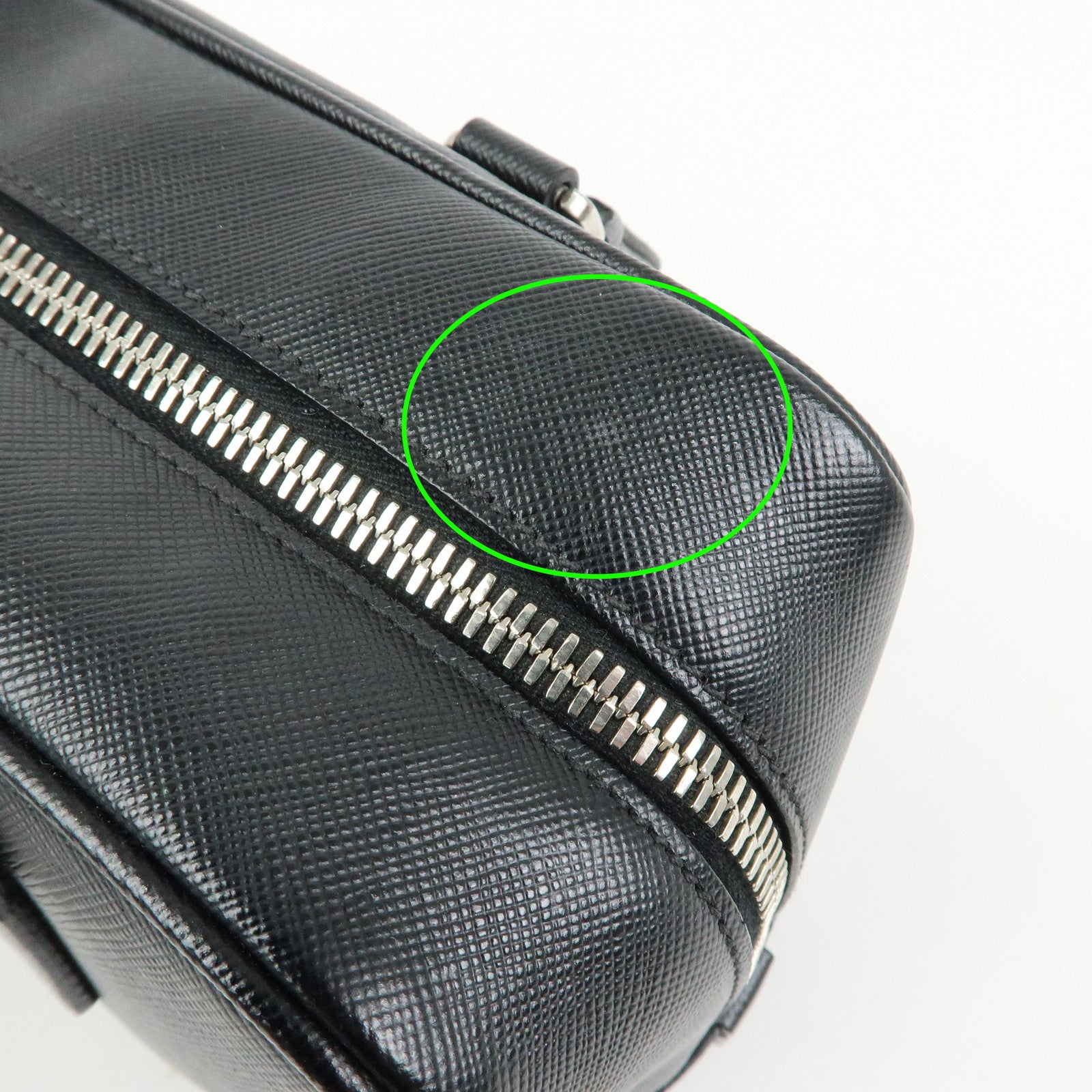 PRADA Triangle Logo Saffiano Leather Hand Bag Boston Bag Black