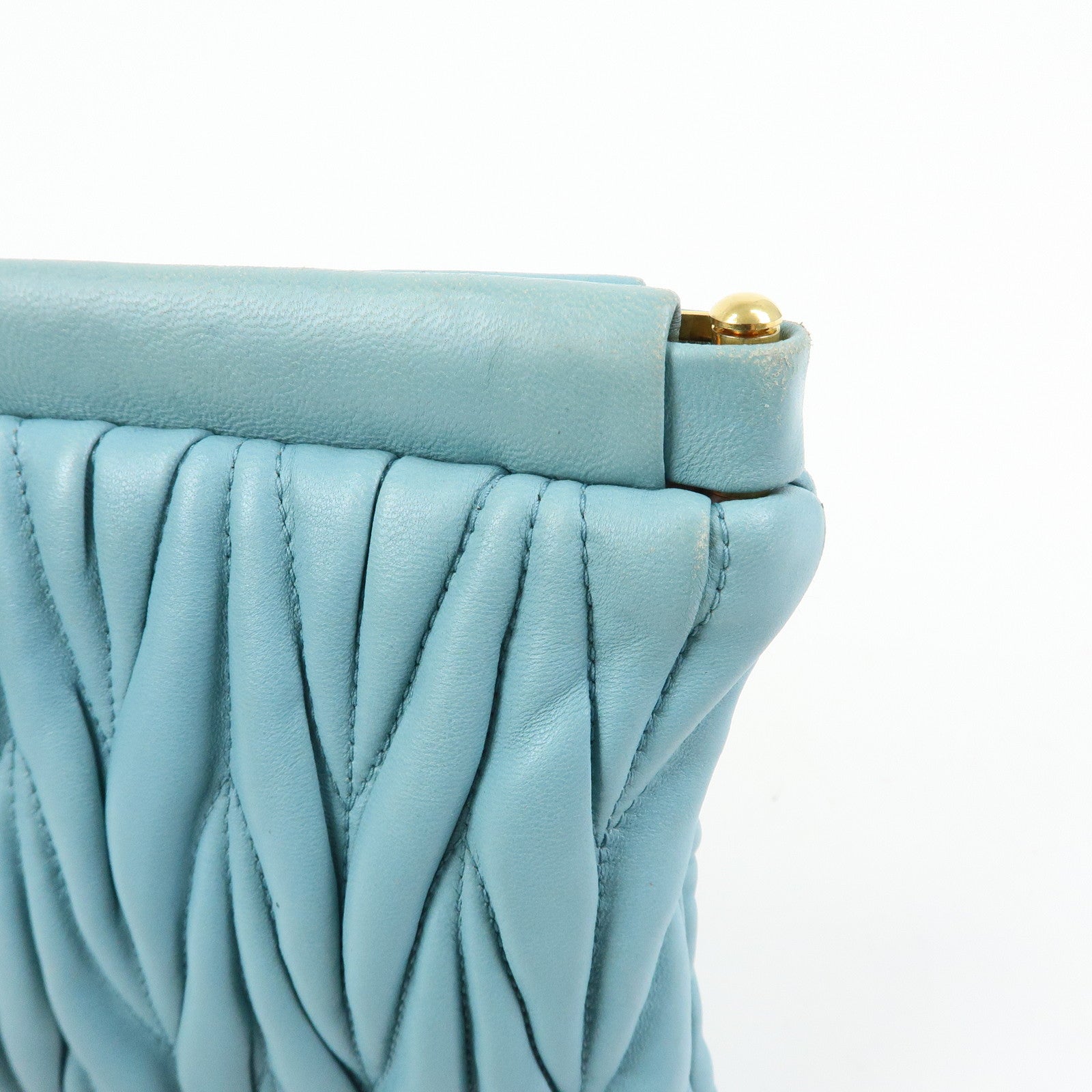 MIU MIU Logo Matelasse Nappa Leather Clutch Bag Light Blue 5N1573