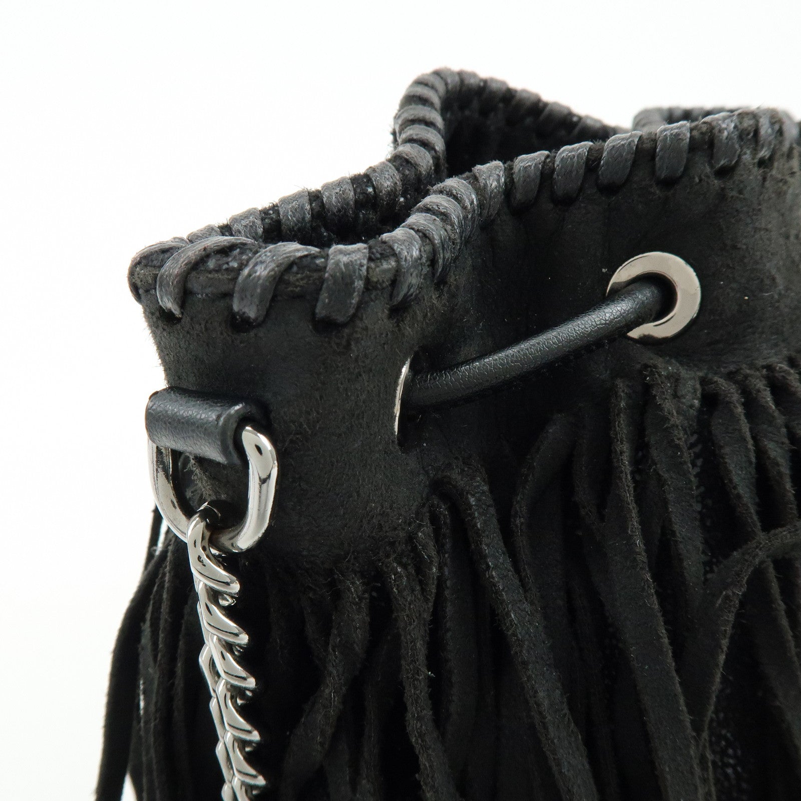 STELLA MCCARTNEY Falabella Fringe Bucket Shoulder Bag Black