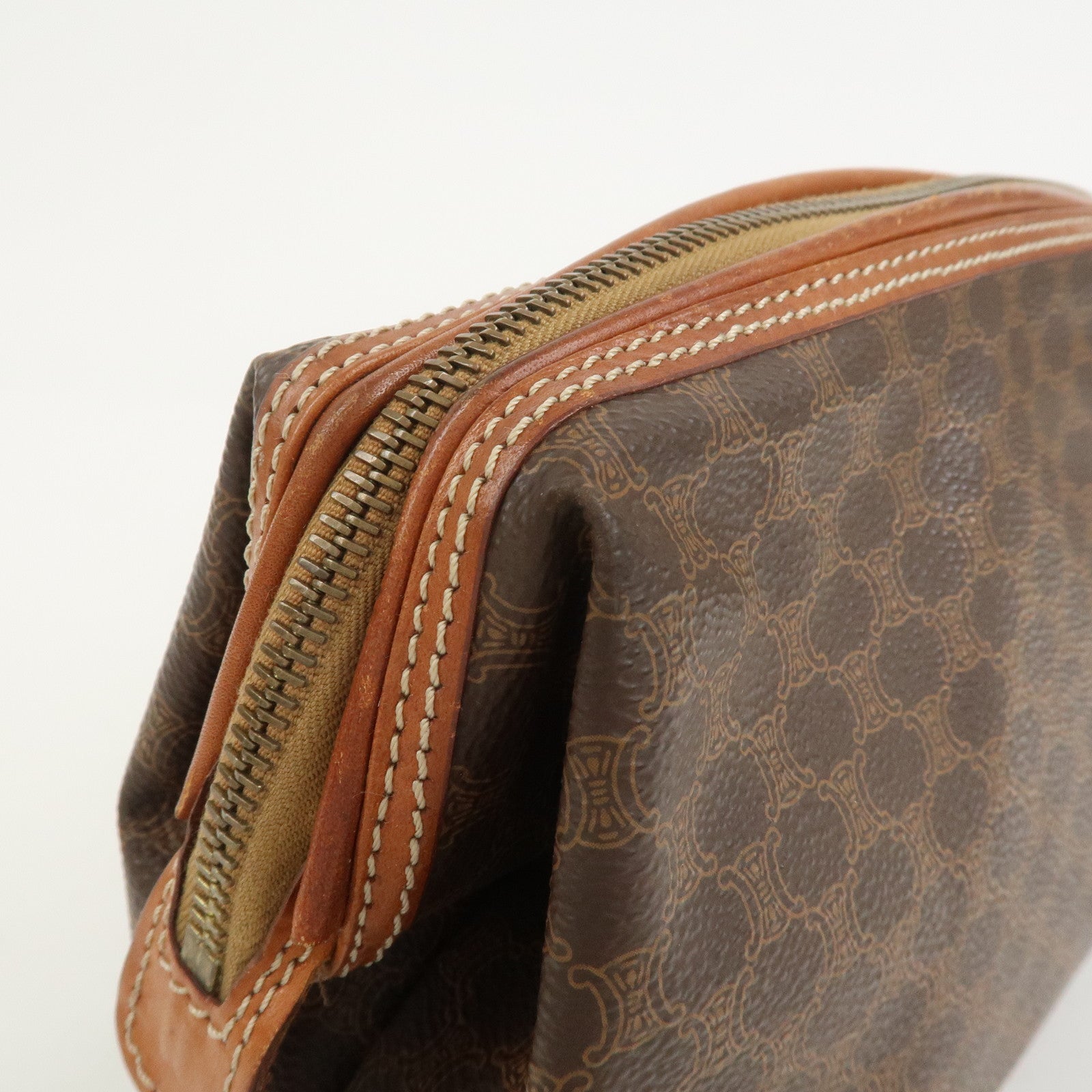 CELINE Macadam PVC Canvas Leather Cosmetic Pouch Brown