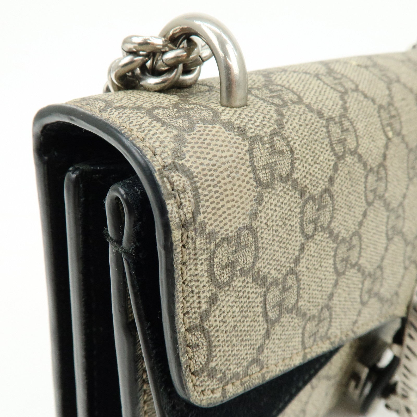 GUCCI Dionysus GG Supreme Chain Shoulder Bag Beige Black 400249