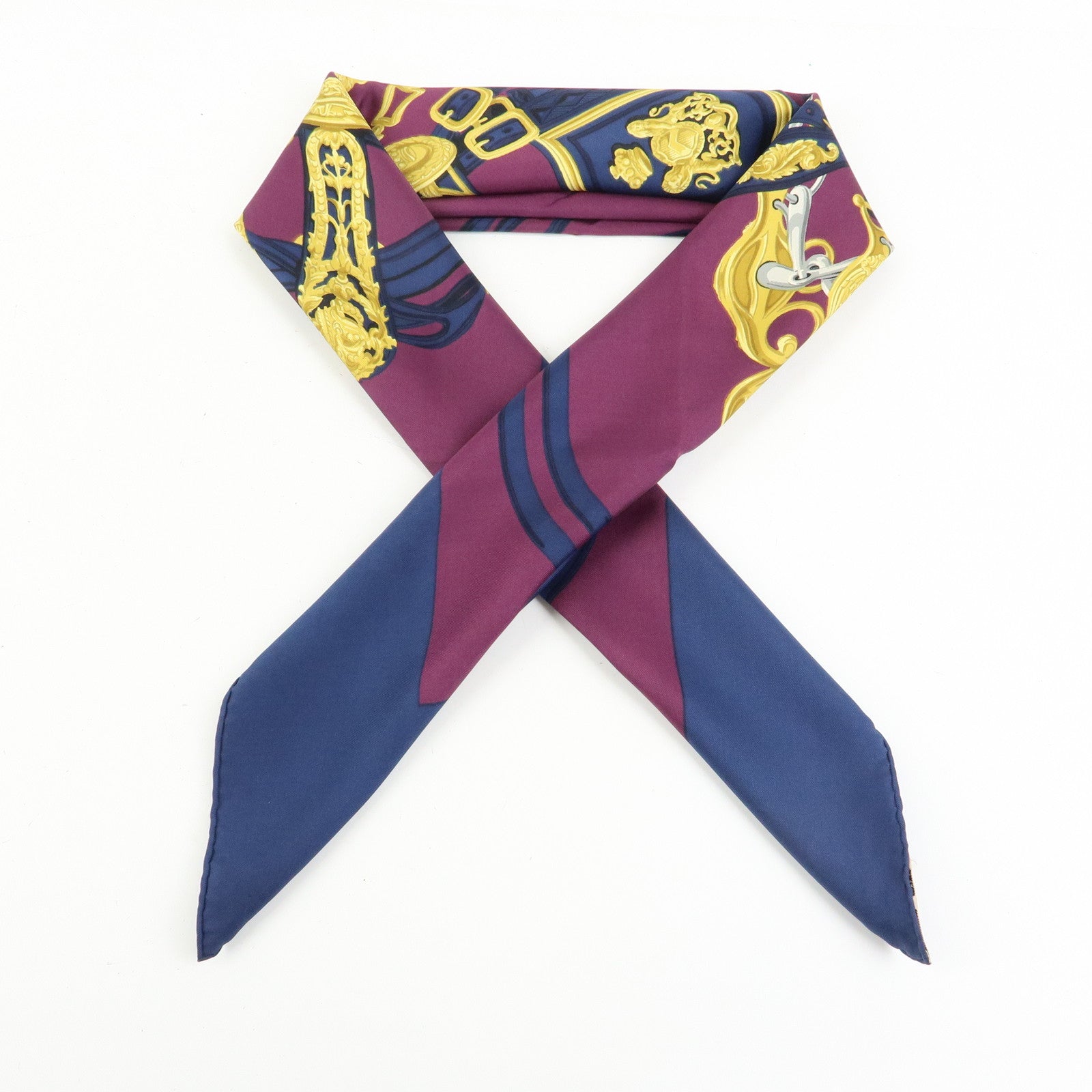 HERMES Carre 90 Silk 100% Scarf BRIDES DE GALA Navy Purple