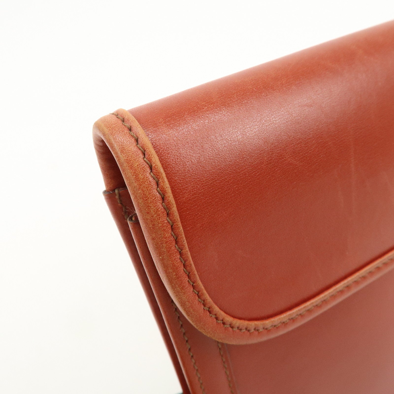 HERMES Box Calf Leather Jige PM □C Stamped Clutch Bag Brown