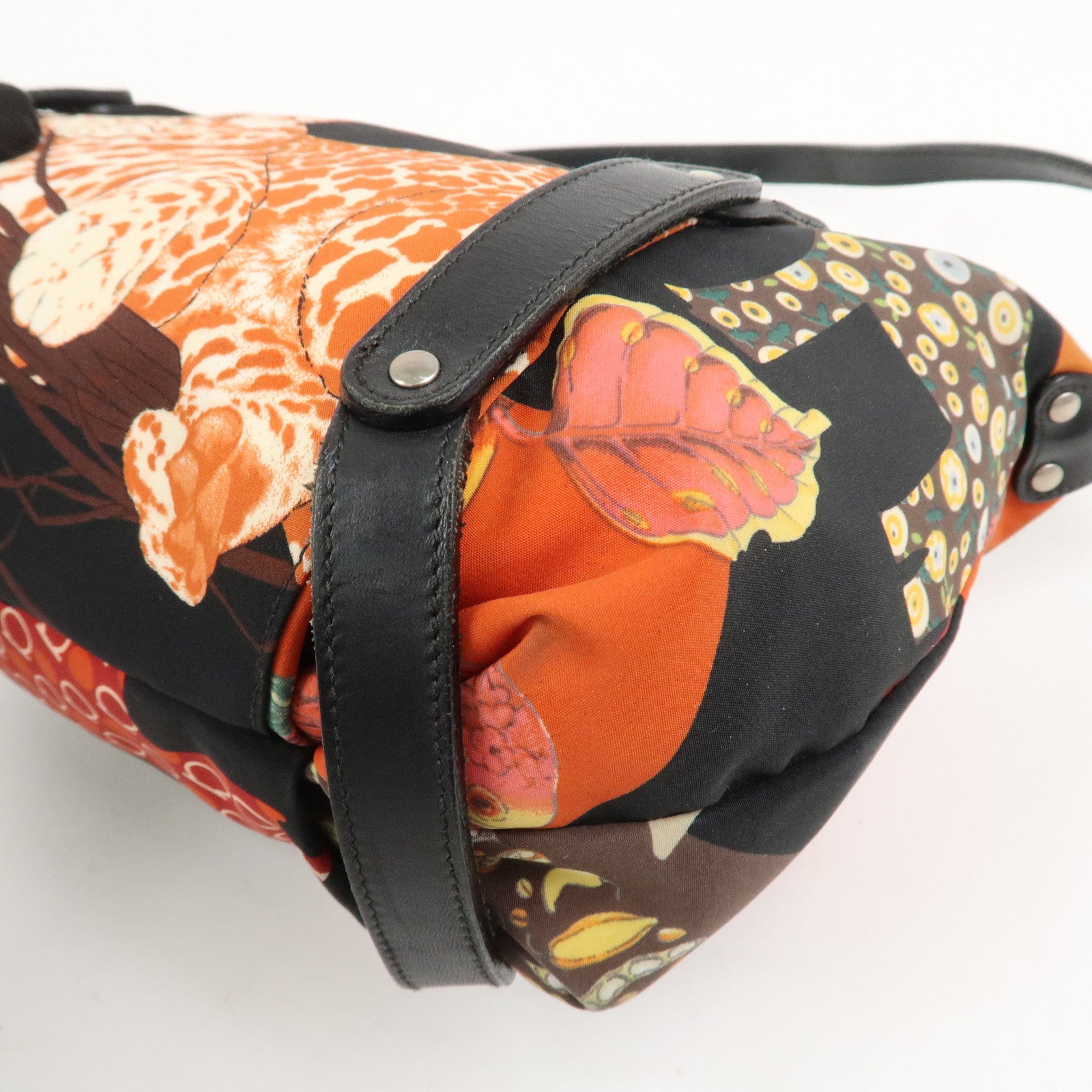 Ferragamo Nylon Leather Mini Hand Bag Shoulder Bag Animal Black