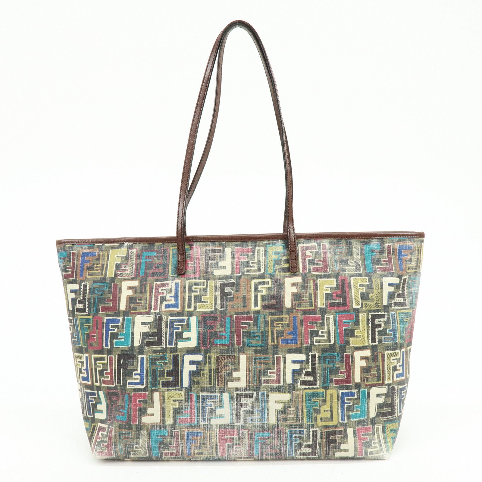 FENDI Zucca PVC Patent Leather Tote Bag Brown Multicolor 8BH185