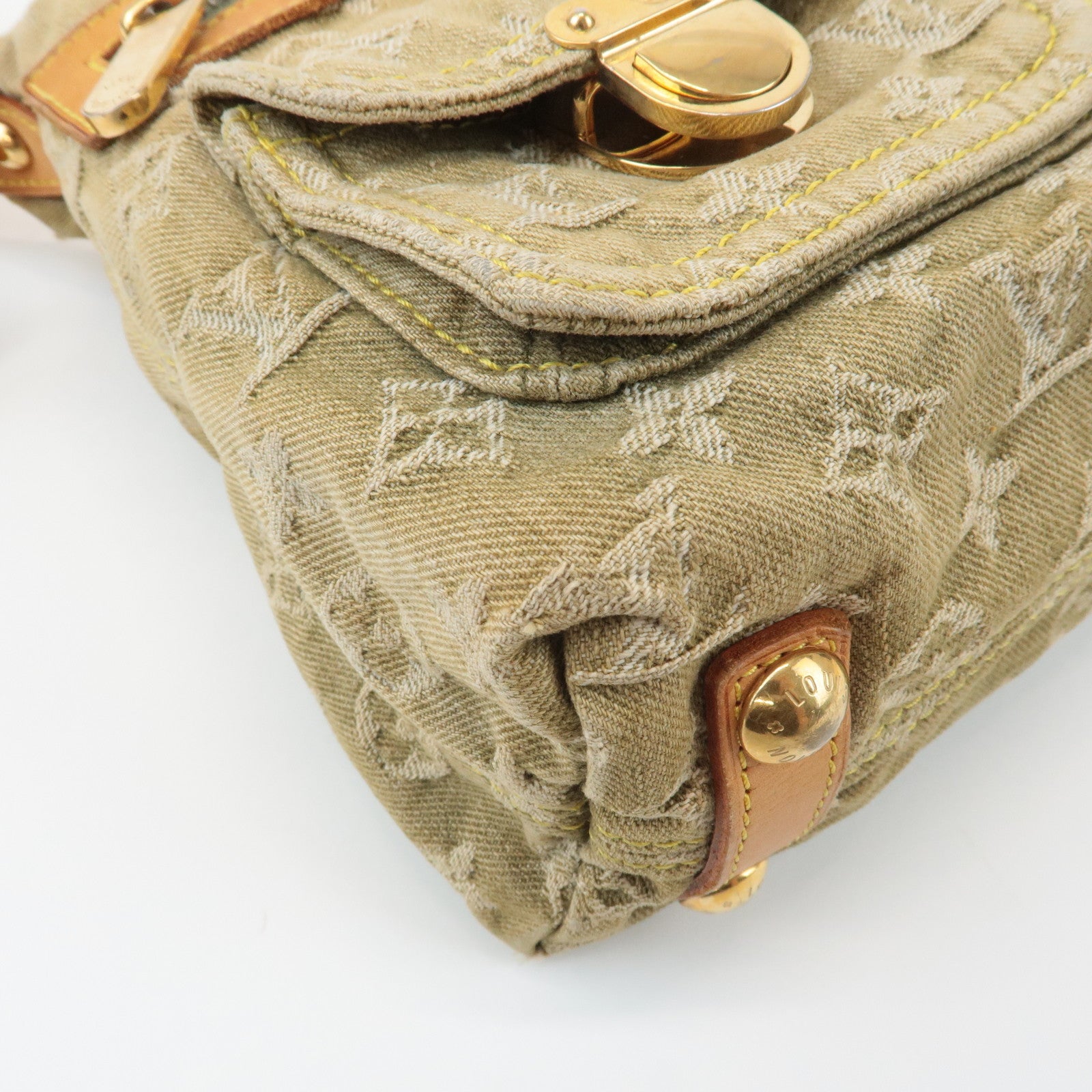 Louis Vuitton Monogram Denim Baggy PM 2Way Shoulder Bag Khaki M95213 Used