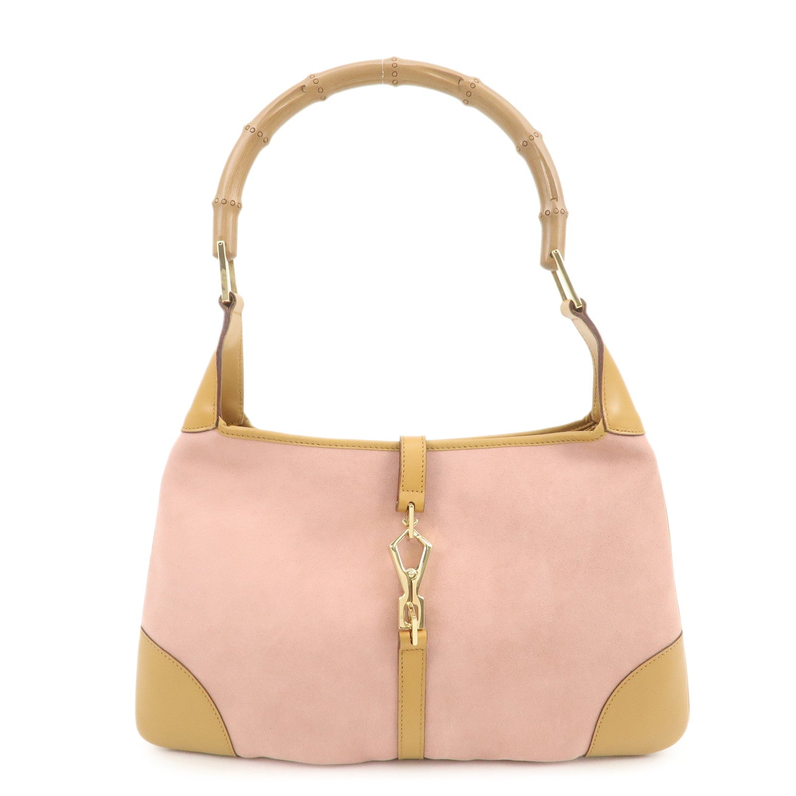 GUCCI Bamboo Kandinsky Suede Shoulder Bag Pink Beige 001.4060