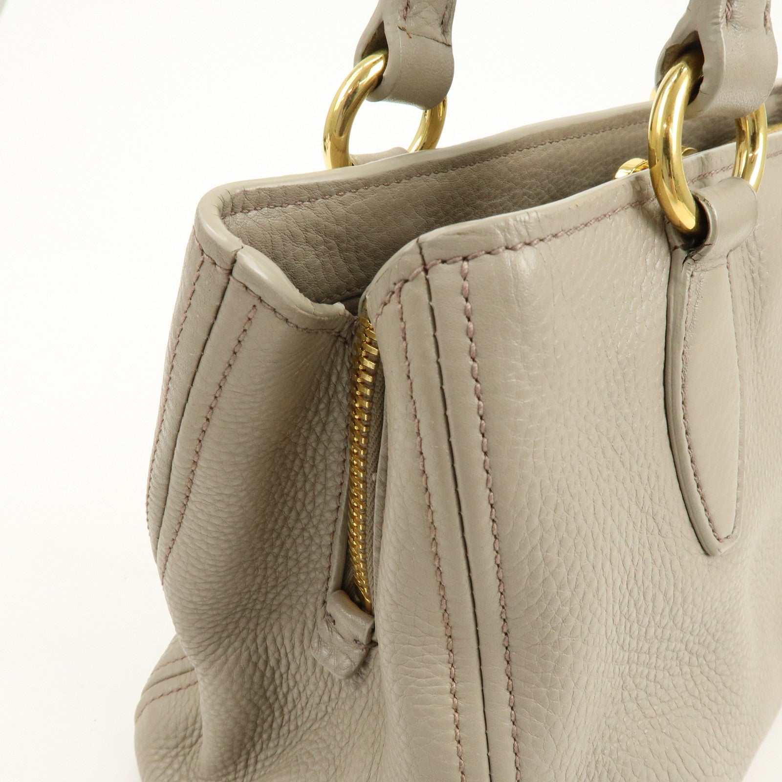MIU MIU Leather 2Way Bag Hand Bag Shoulder Bag Beige RN0757