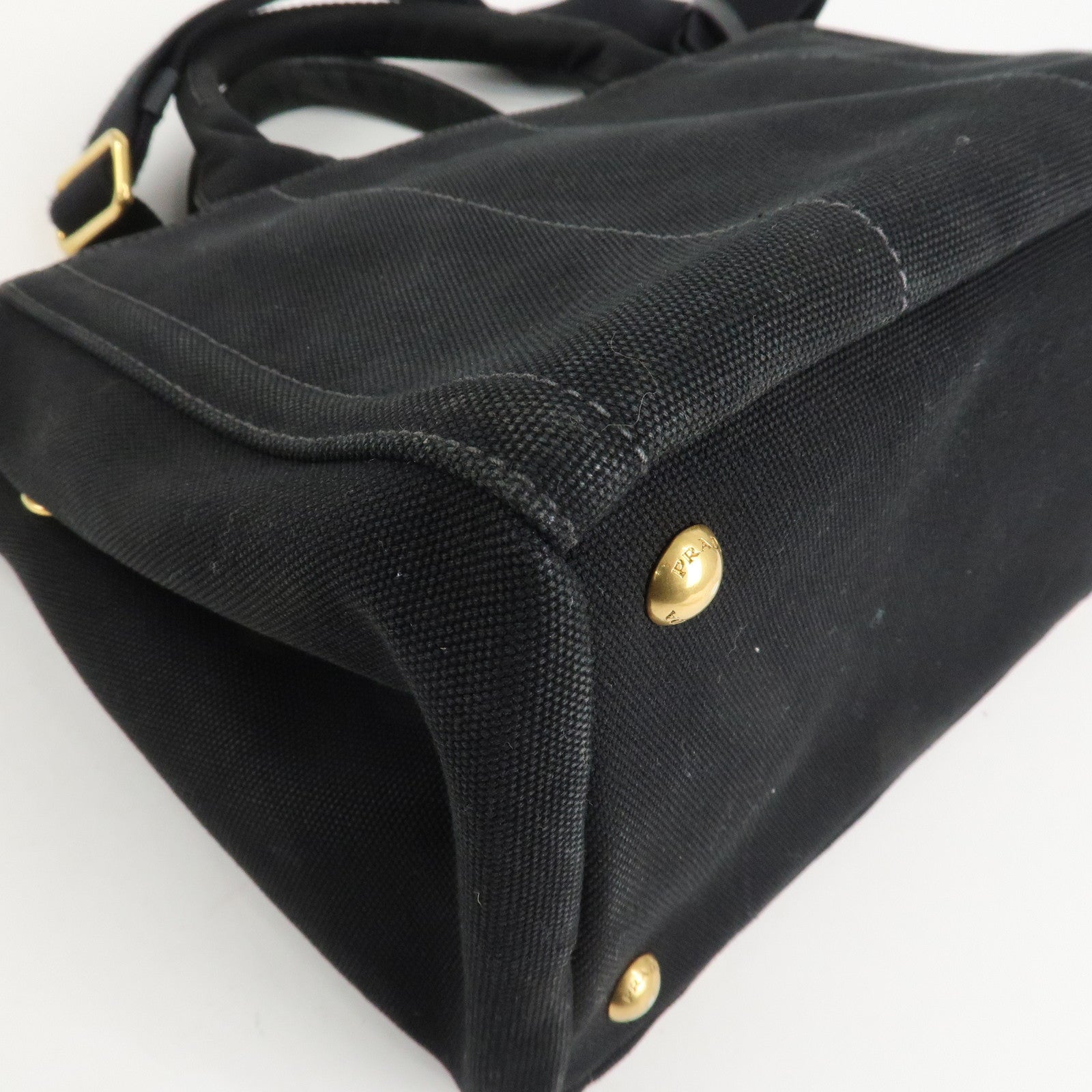 PRADA Canapa Mini Canvas 2Way Hand Bag Tote Bag Black 1BG439 Used