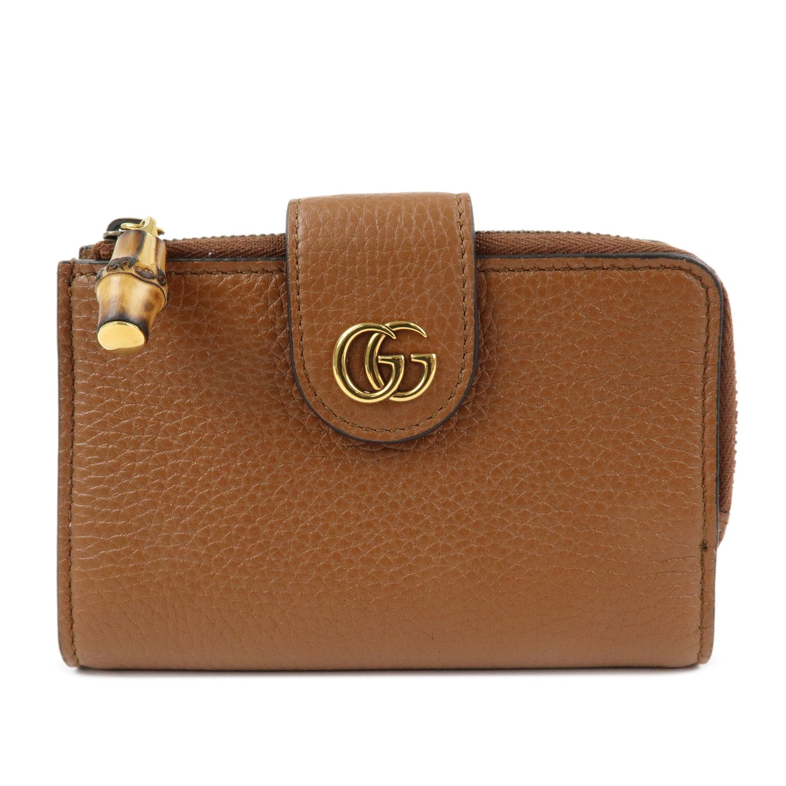 GUCCI Bamboo Leather Zippy Compact Wallet Brown 739498