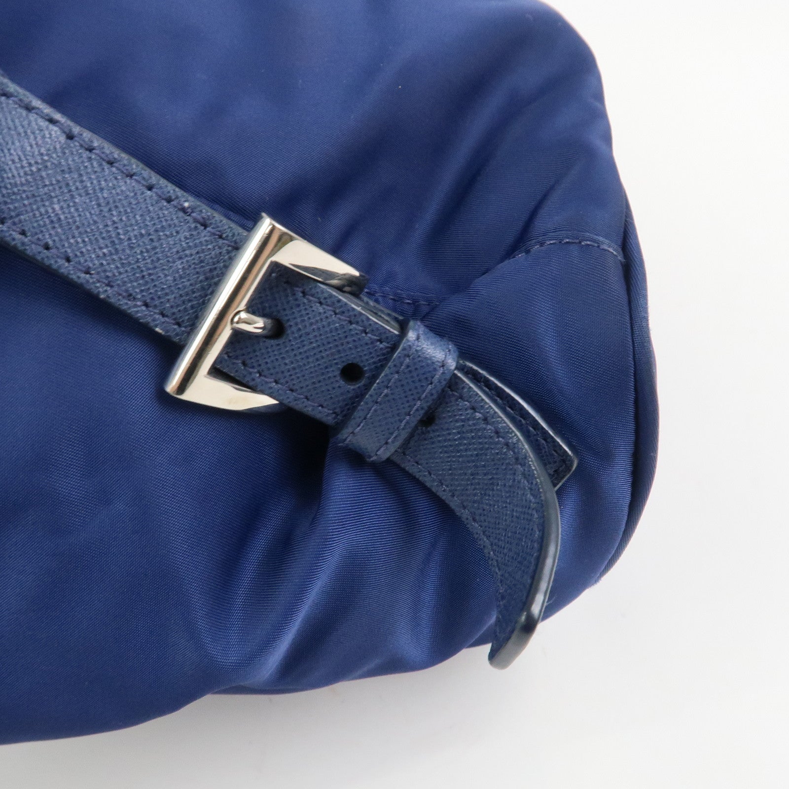 PRADA Triangle Logo Nylon Saffiano Leather Backpack Navy BZ0032