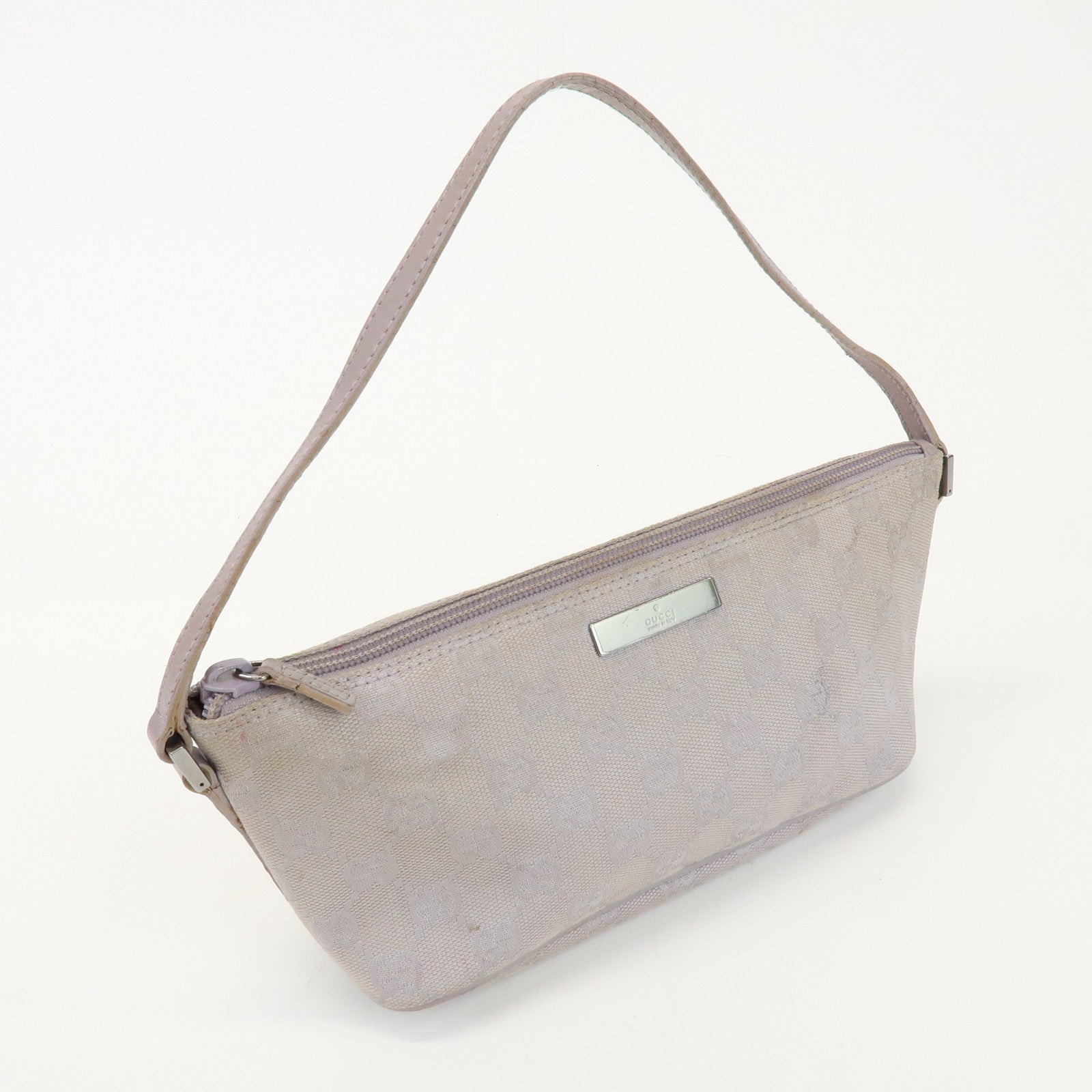 GUCCI Boat Bag GG Canvas Leather Hand Bag Pouch Light Purple 07198