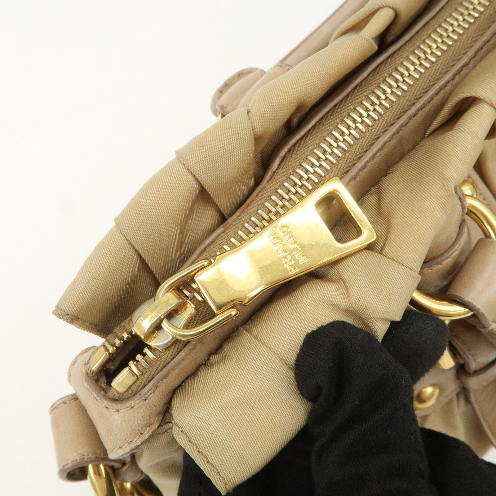 PRADA Logo Nylon Leather 2Way Shoulder Bag Hand Bag Beige BN1407