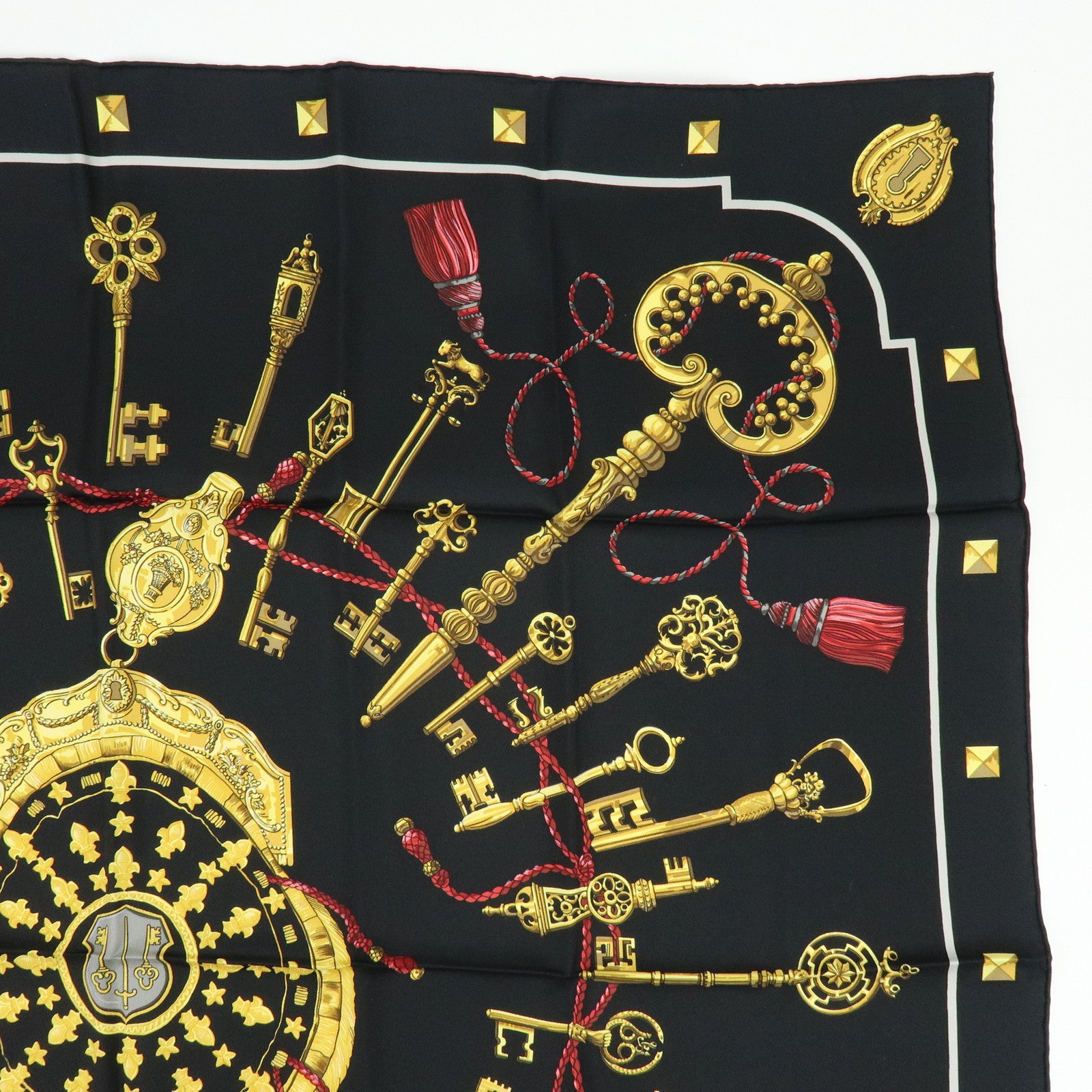 HERMES Carre 90 Silk 100% Scarf LES CLES THE KEYS RARE Black