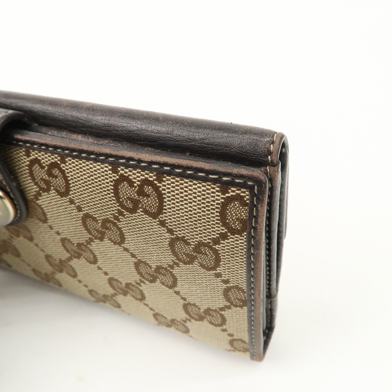 GUCCI Lovely Heart GG Canvas Leather Bi-fold Long Wallet Brown 203550 Used