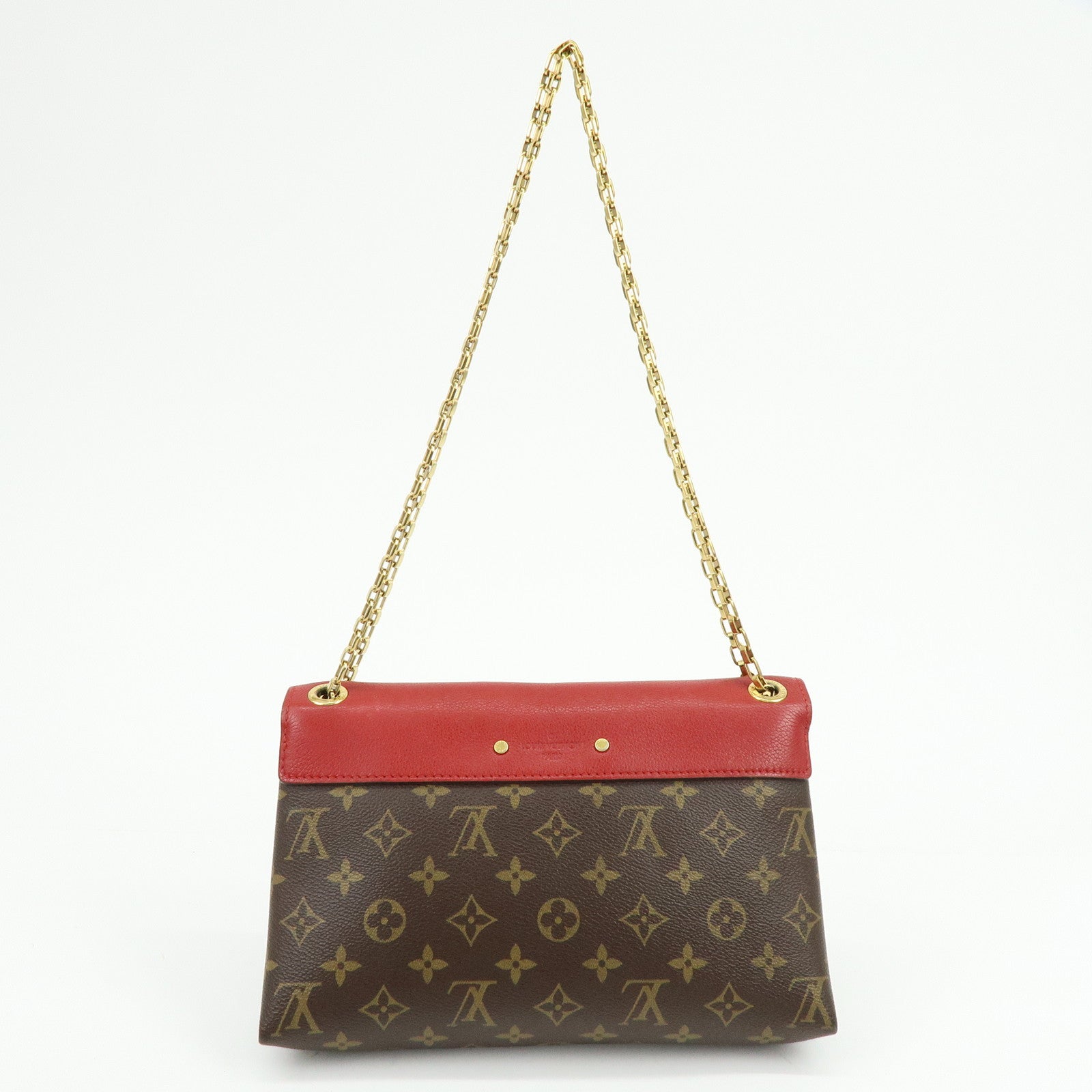 Louis Vuitton Monogram Pallas Chain Hand Bag Brown Red M41201