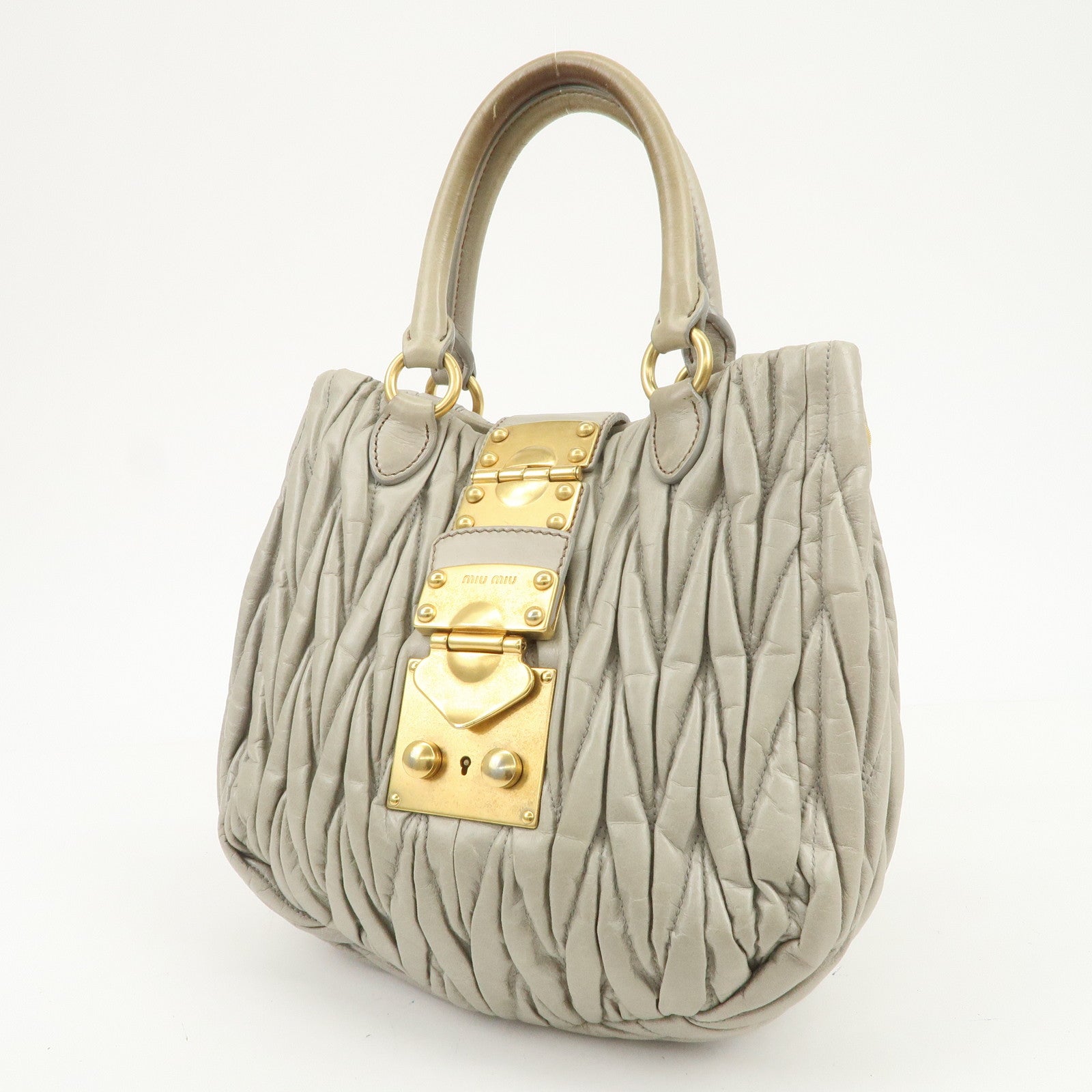 MIU MIU Matelasse Logo Leather 2Way Bag Hand Bag Light Green
