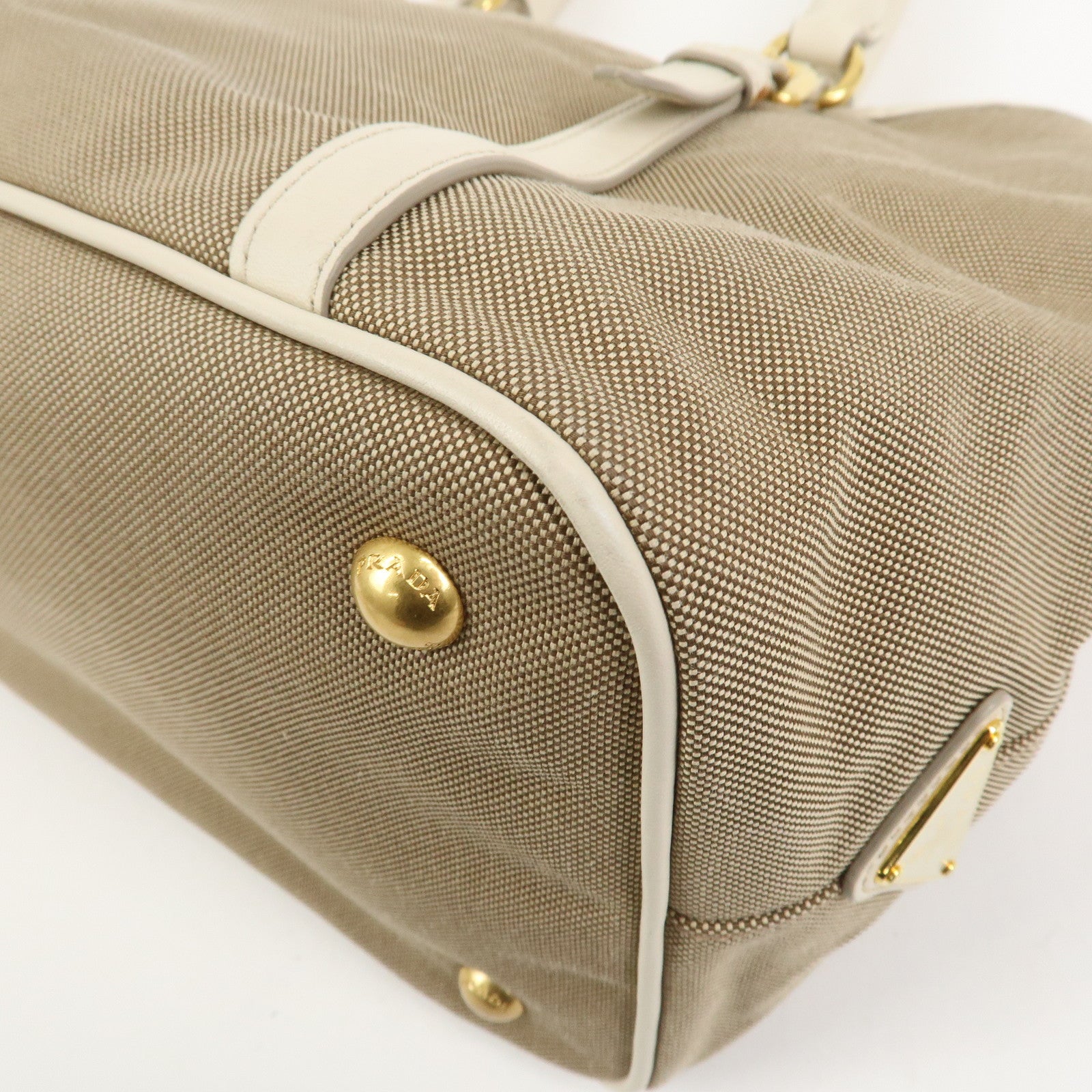 PRADA Logo Jaquard Leather 2Way Hand Bag Shoulder Bag Beige White