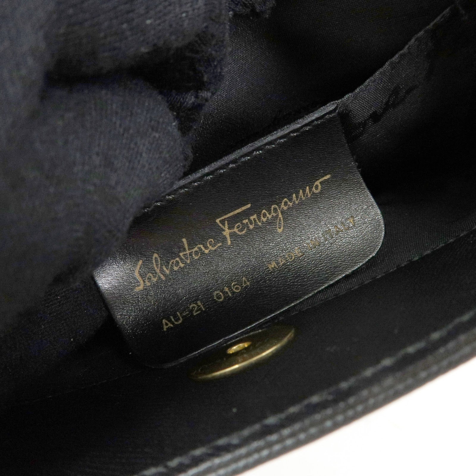 Ferragamo Gancini Leather Tote Bag Hand Bag Bucket Bag Black