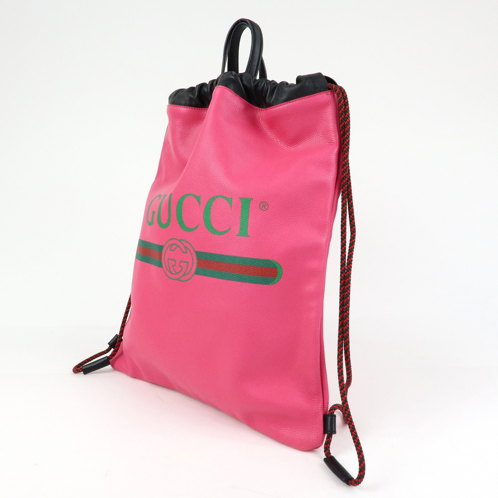GUCCI Sherry Leather Hand Bag Draw String Backpack Pink 316639