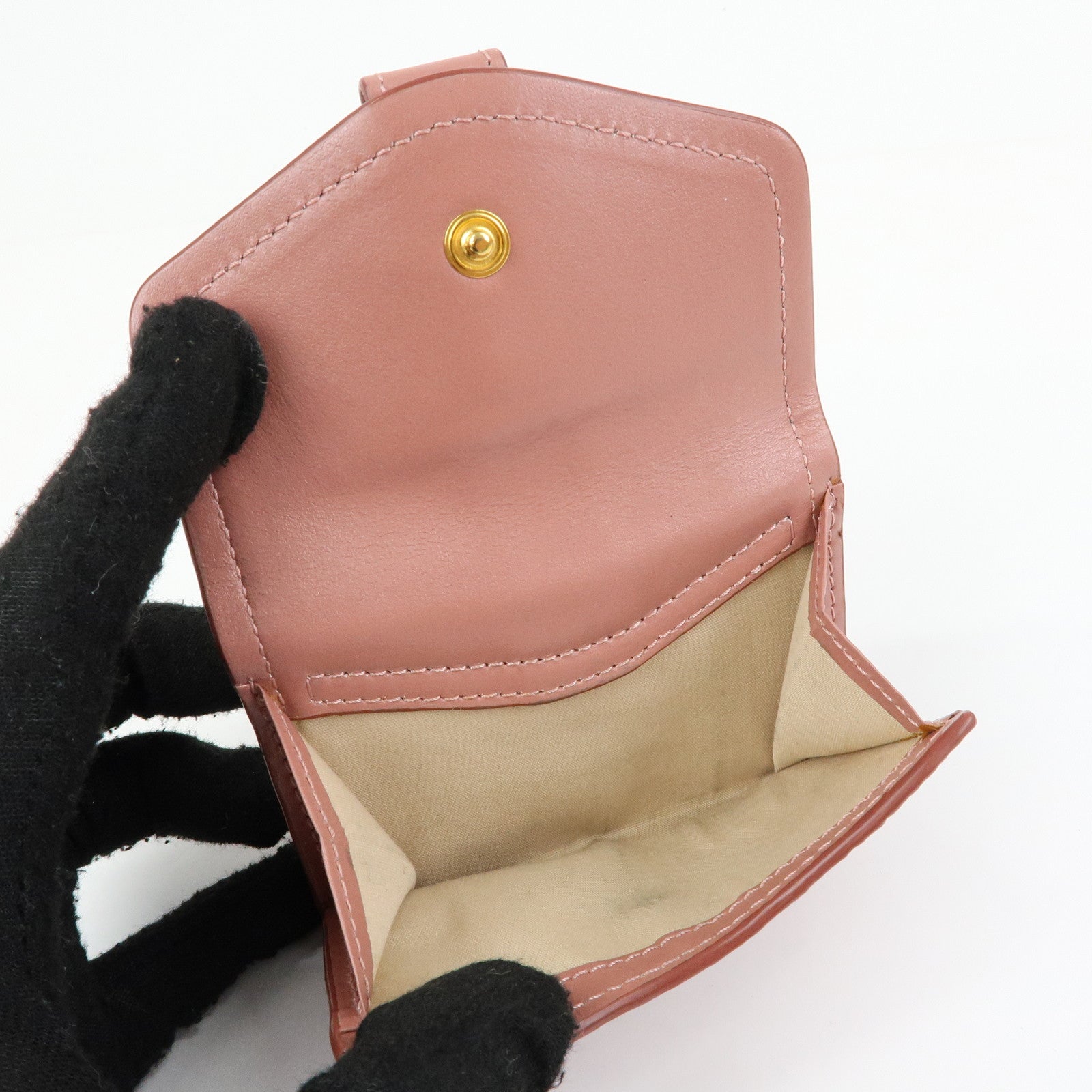 Chloe Aby Lock Leather Compact Trifold Wallet Pink