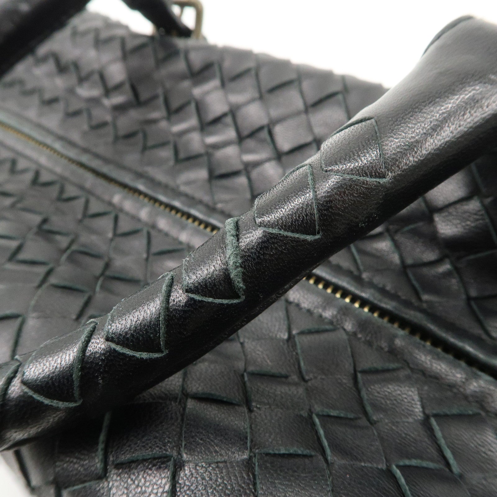 BOTTEGA VENETA Intrecciato Leather Boston Bag Hand Bag Black 173398