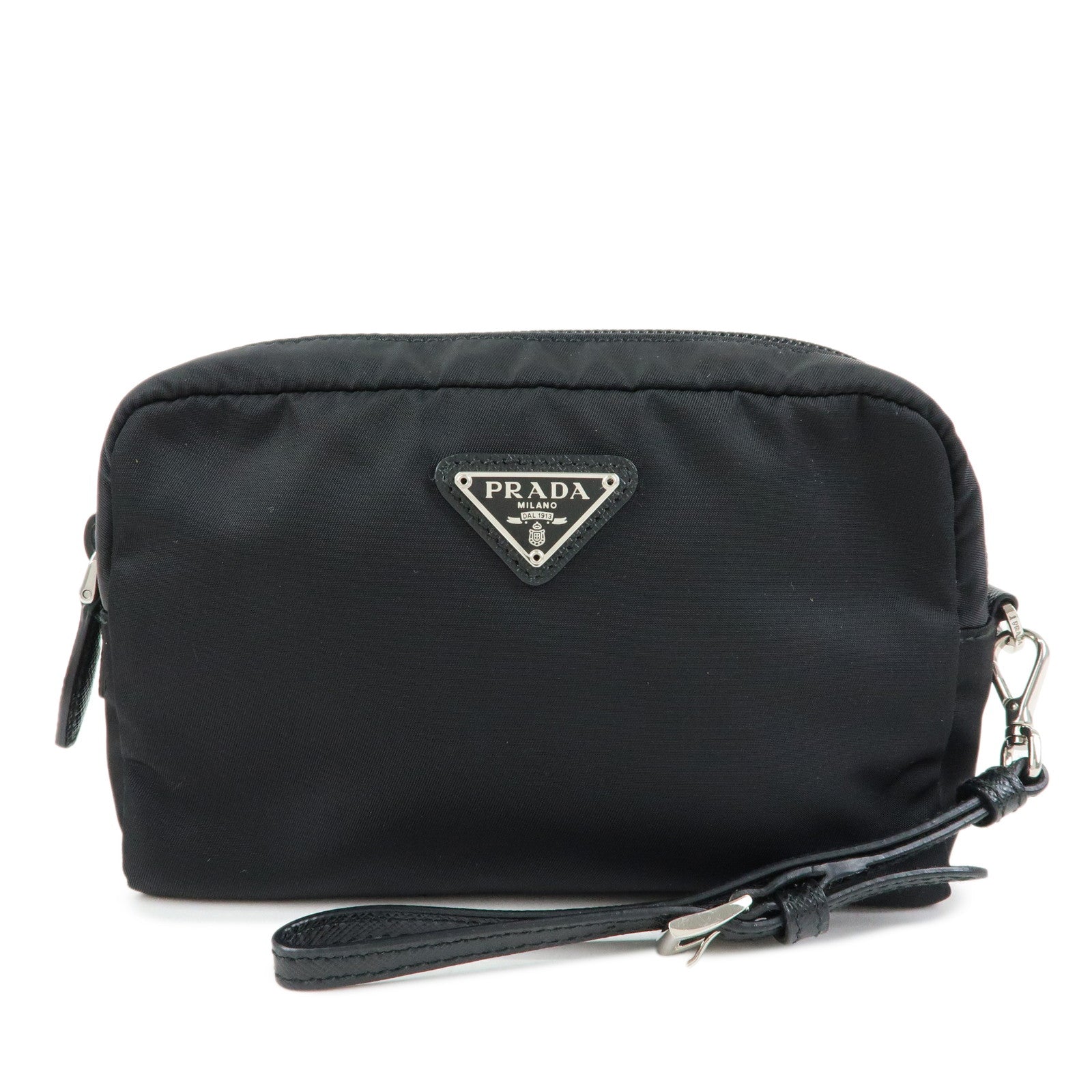 PRADA Triangle Logo Re-Nylon Saffiano Leather Cosmetic Pouch 1NE693
